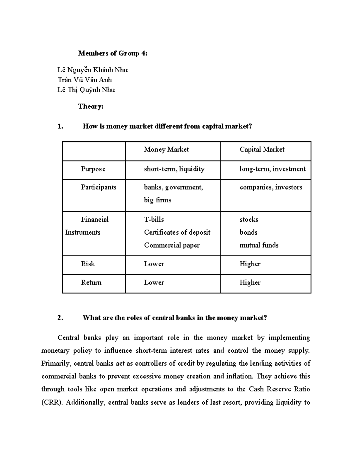 E4FB GD4 Group 4 - Money Market vs. Capital Market Analysis - Studocu