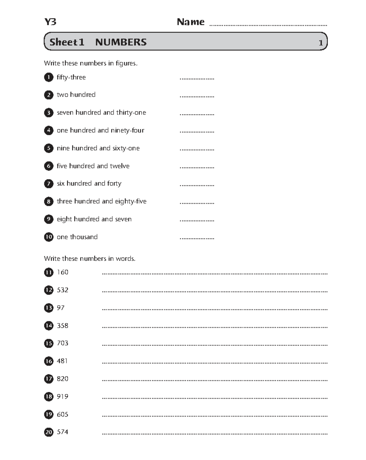 A1 NUMBERS Sheet 1-20: Comprehensive Practice Exercises - Studocu