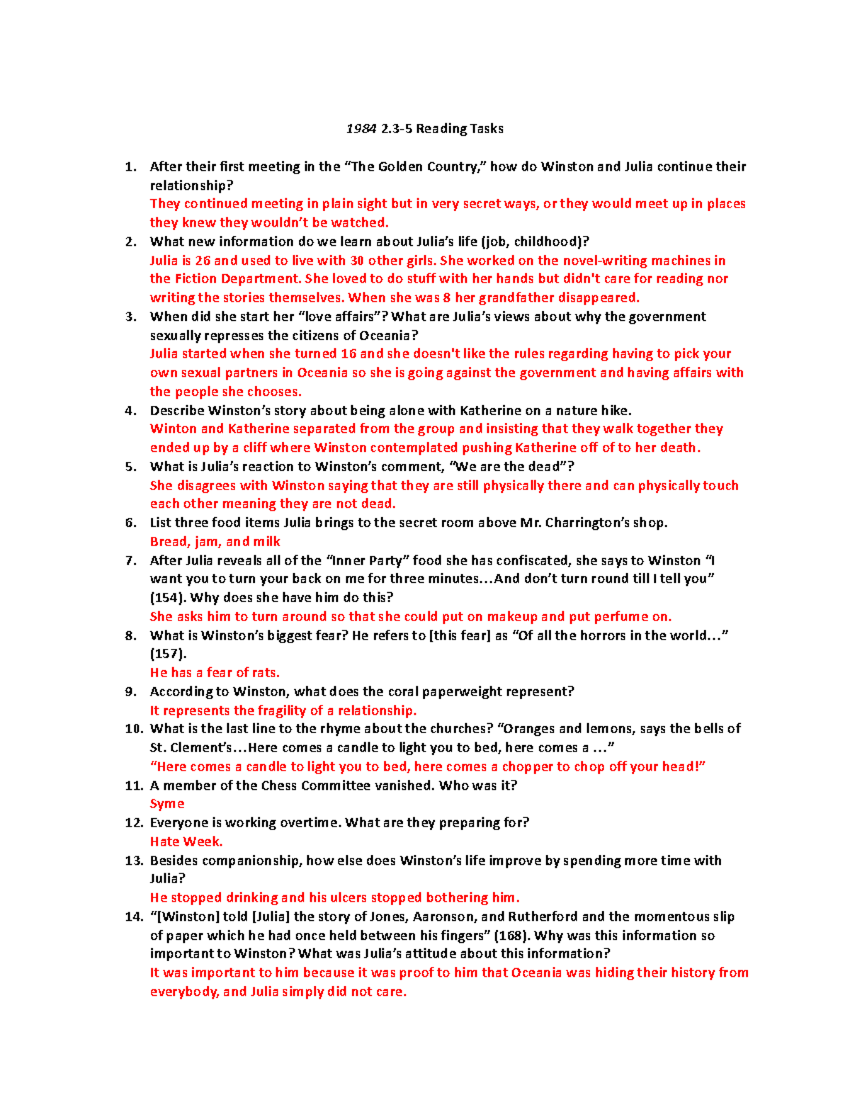 1984 2.3-5 Reading Tasks - 1984 2-5 Reading Tasks After their first ...