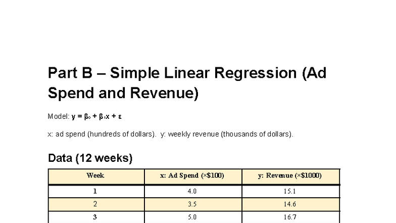 Part B - Simple Linear Regression Model (Econ 101) - Studocu