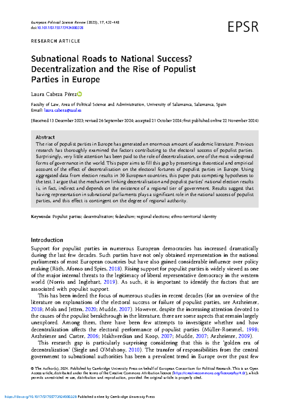 Subnational Roads to National Success? Decentralization & Populism in ...