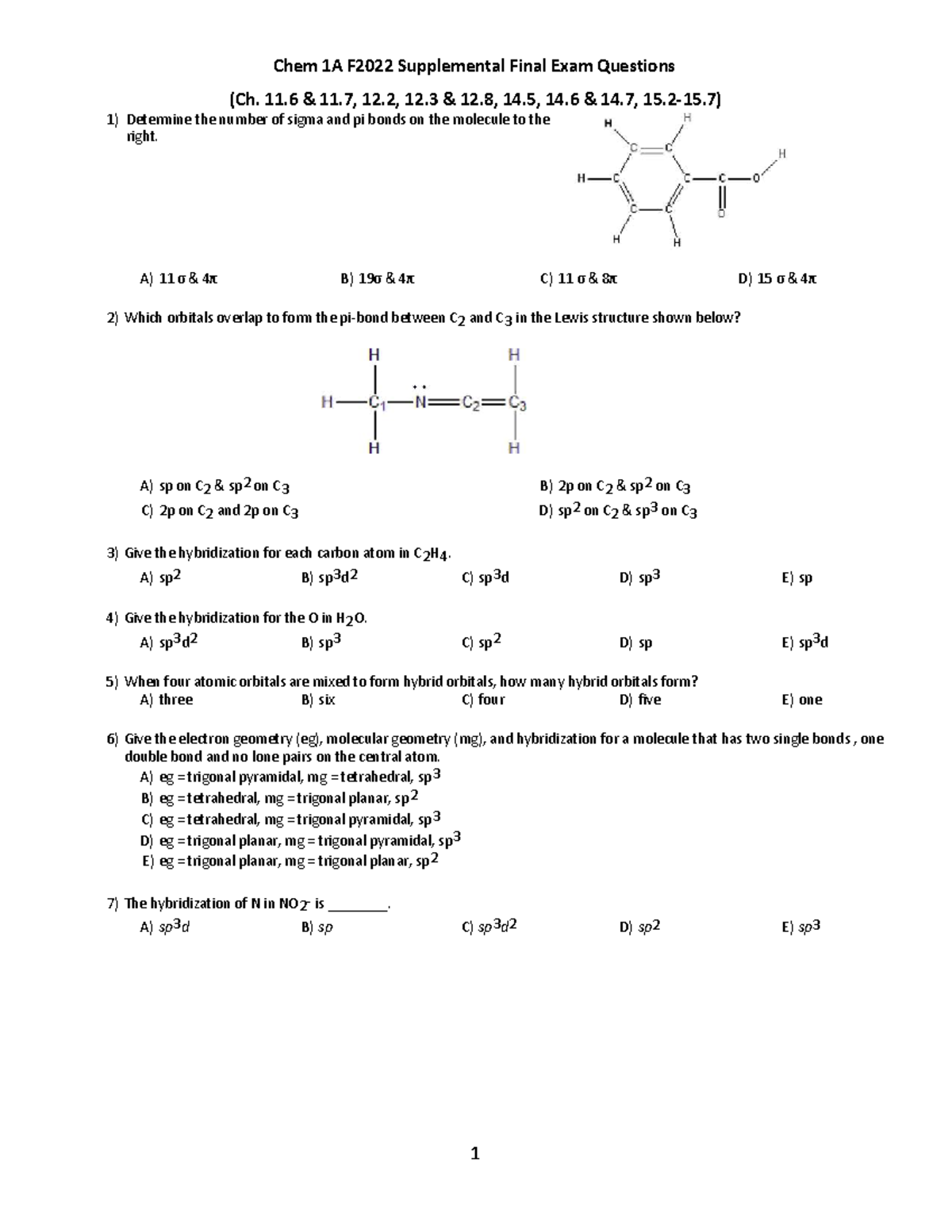Chem 1A F2022 Supplemental Final Exam Questions - Studocu