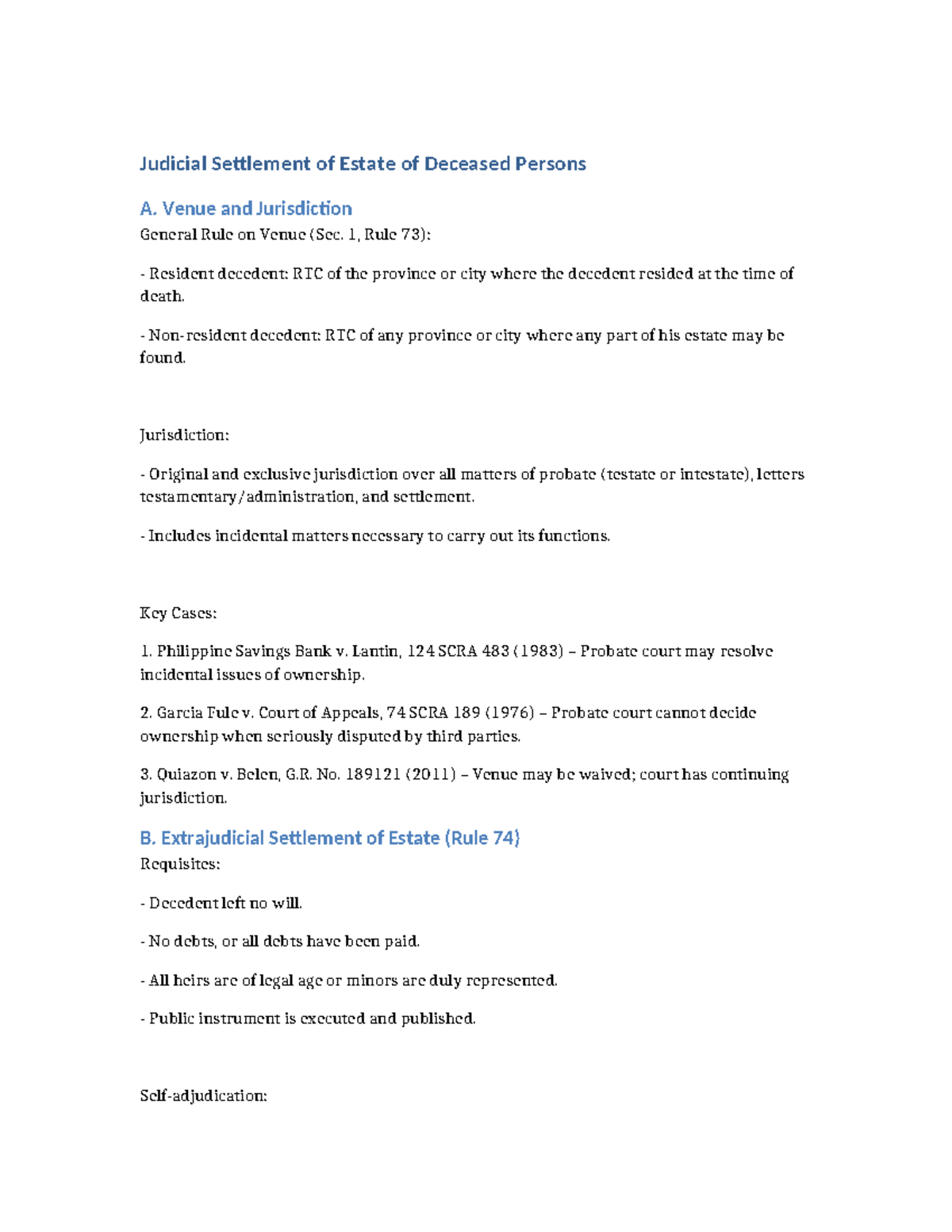 Judicial Settlement of Estate: Venue, Jurisdiction & Key Rules - Studocu