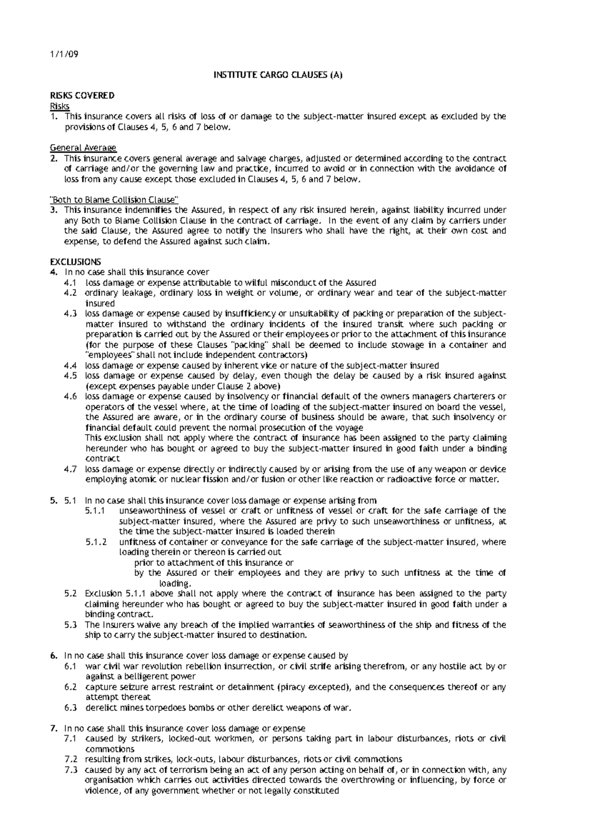 Institute Cargo Clauses (A) 2009: Coverage and Exclusions Explained ...