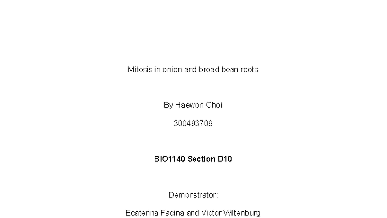 BIO1140 Mitosis Lab Report: Onion & Broad Bean Roots Fall 2025 - Studocu
