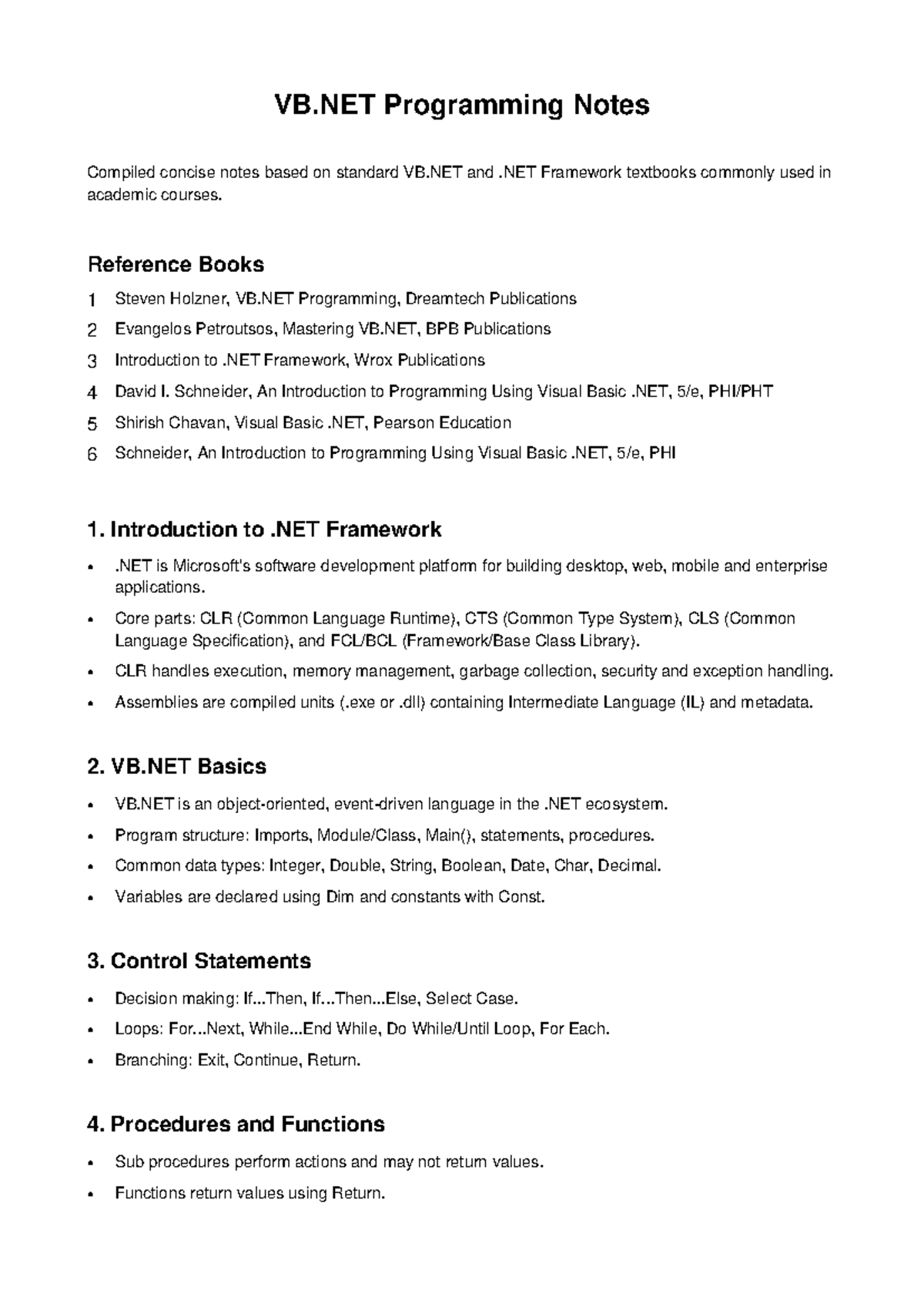 VB.NET Programming Notes: Comprehensive Study Guide for VB.NET - Studocu