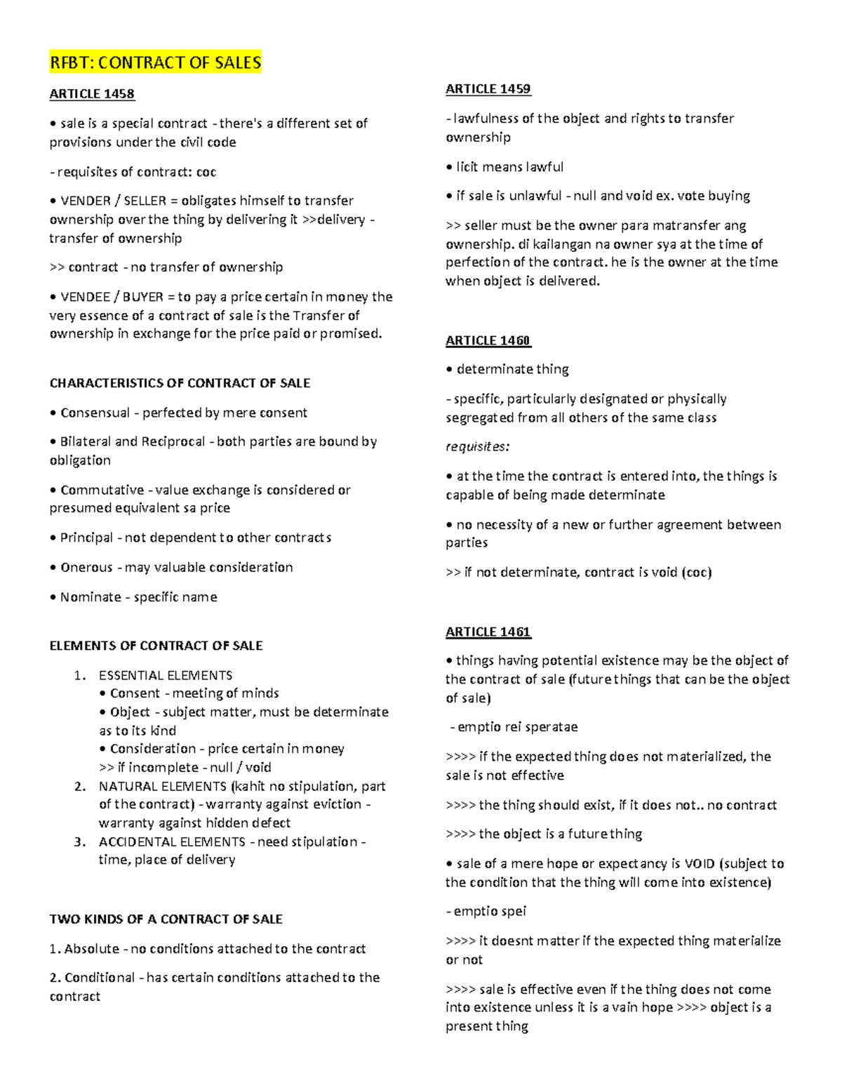 Recto Law (Installment Sales Law) Overview and Key Provisions - Studocu