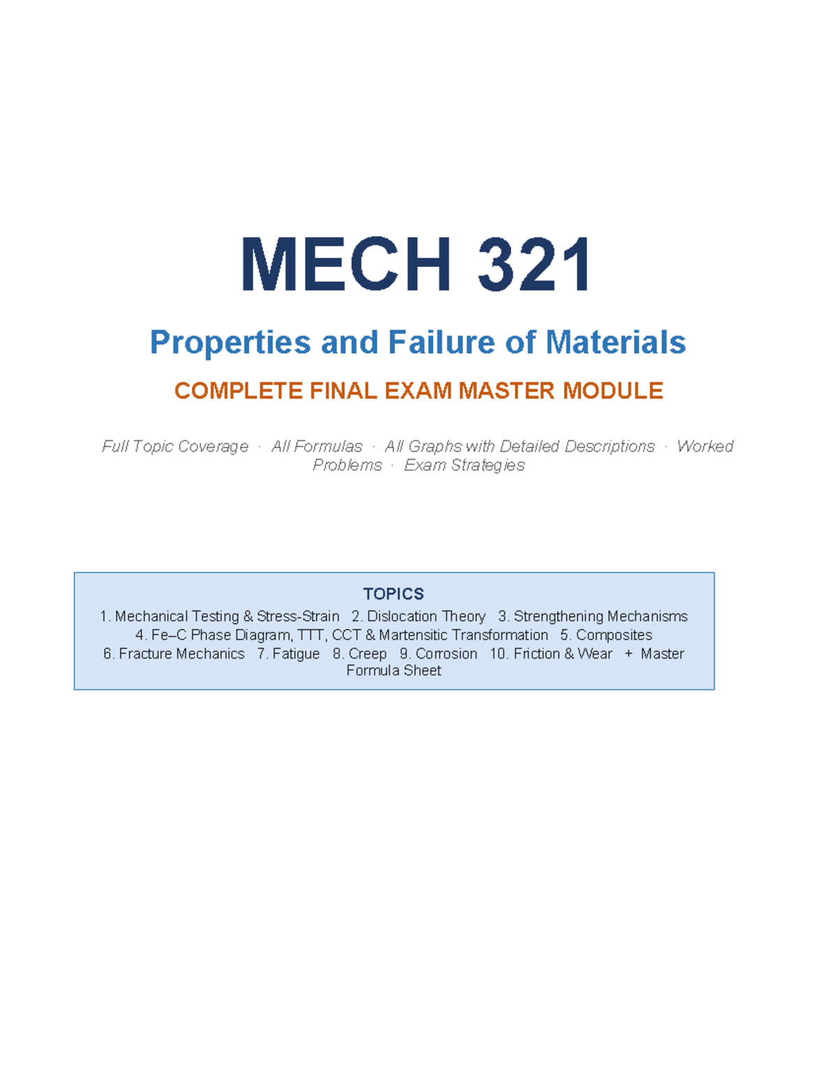 MECH 321 Complete Final Exam Study Guide: Properties & Failure of ...