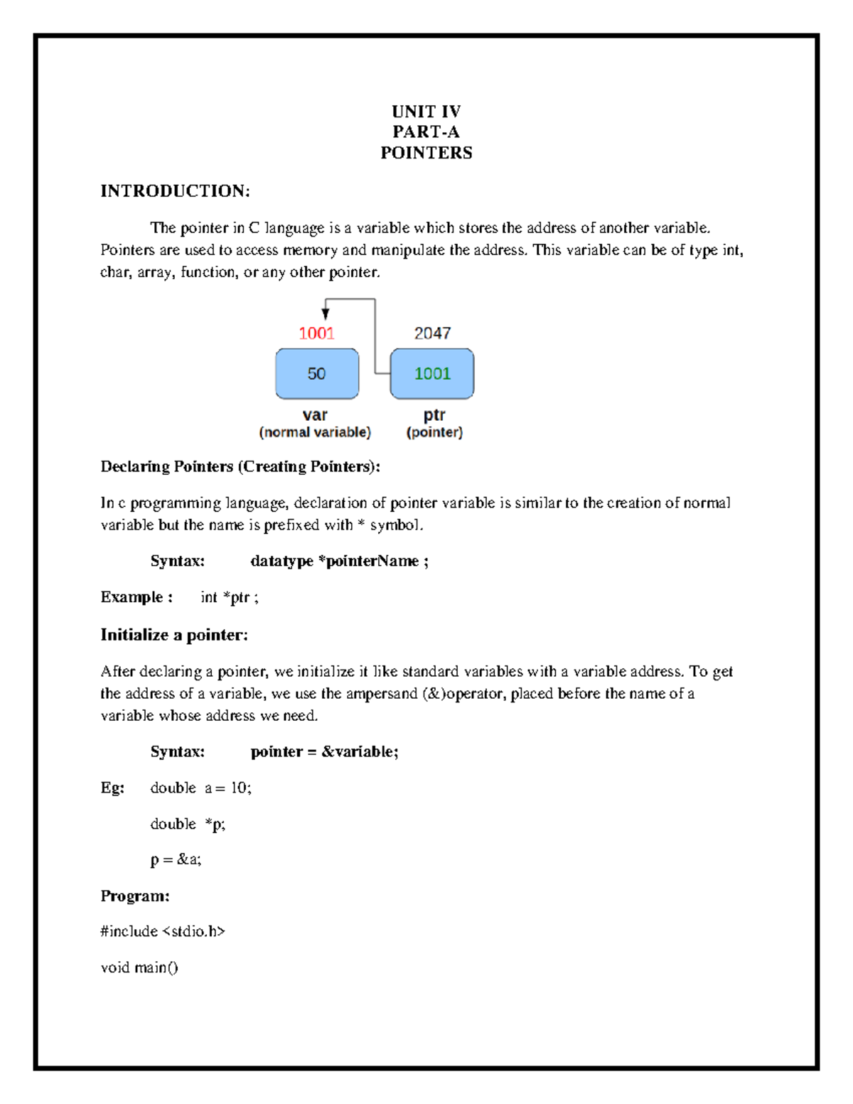 PPSC C Programming Unit 4 Notes: Pointers and Applications - Studocu