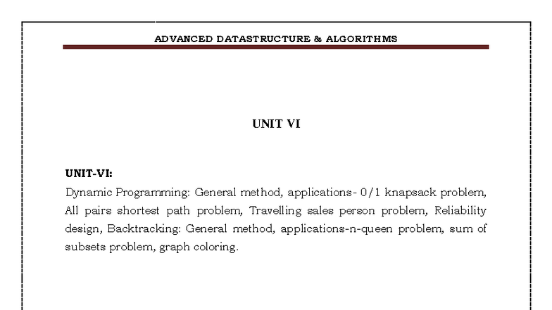 CSE 202 - Advanced Data Structures: Unit VI Lecture Notes on Dynamic ...