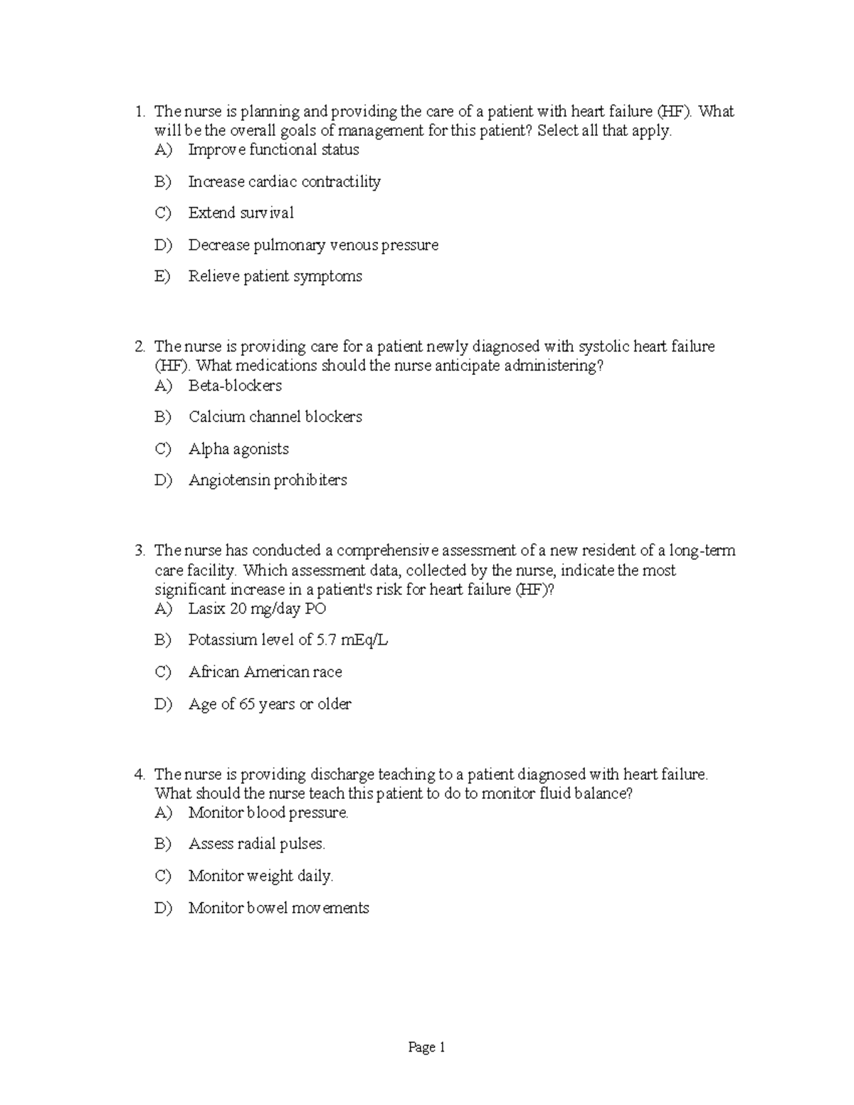 Cardiac Exam Practice Questions for Nursing (NUR 101) - Studocu