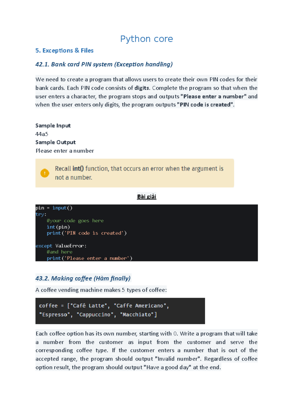 Bai tap Sololearn - Practices for Summaries for Python Fundamentals ...