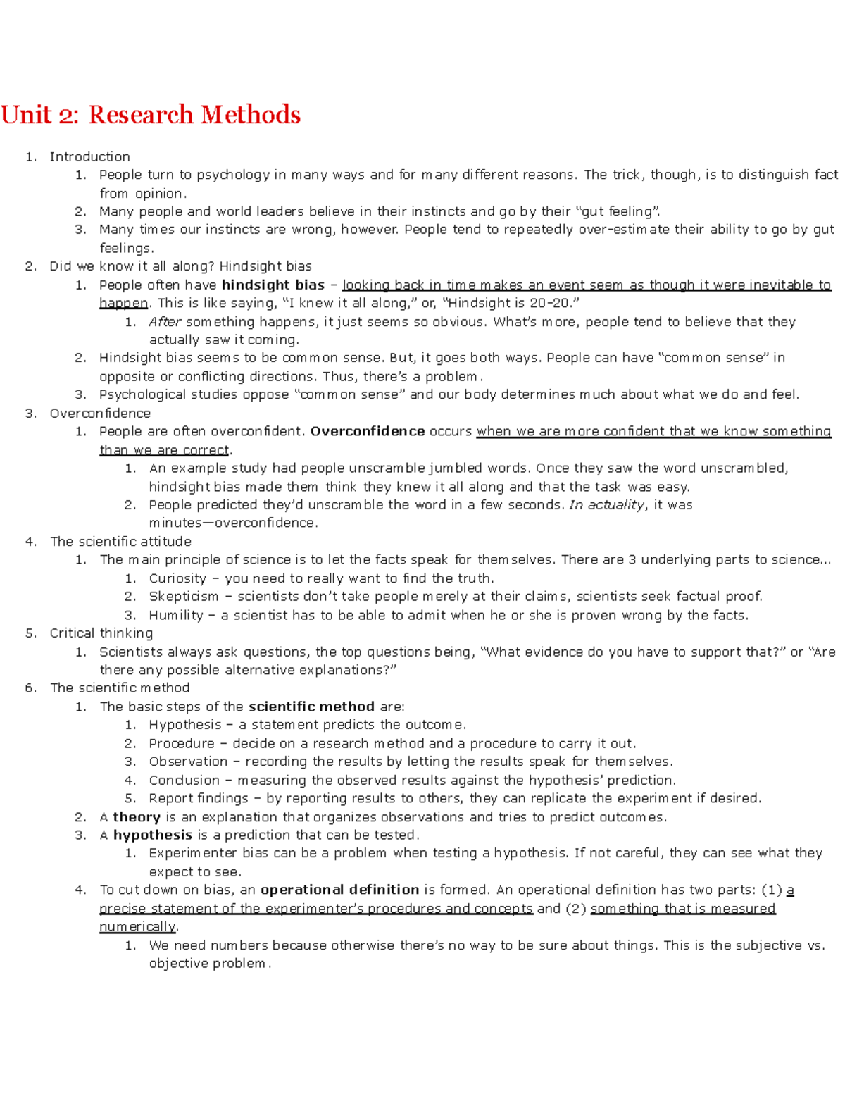 Unit 2: AP Psychology - Research Methods Overview and Key Concepts ...