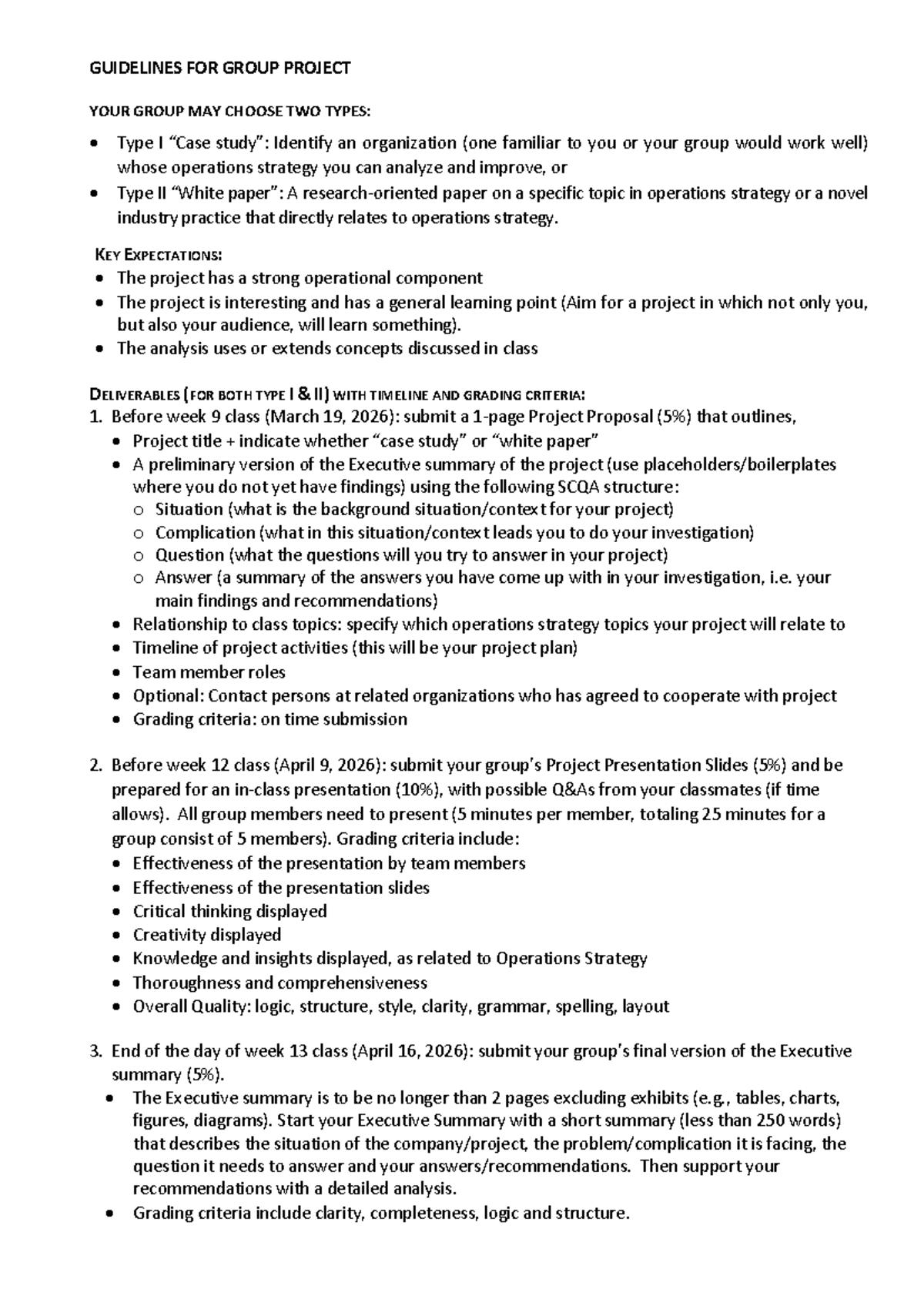 Group Project Guidelines: Operations Strategy Analysis (OPM 101) - Studocu