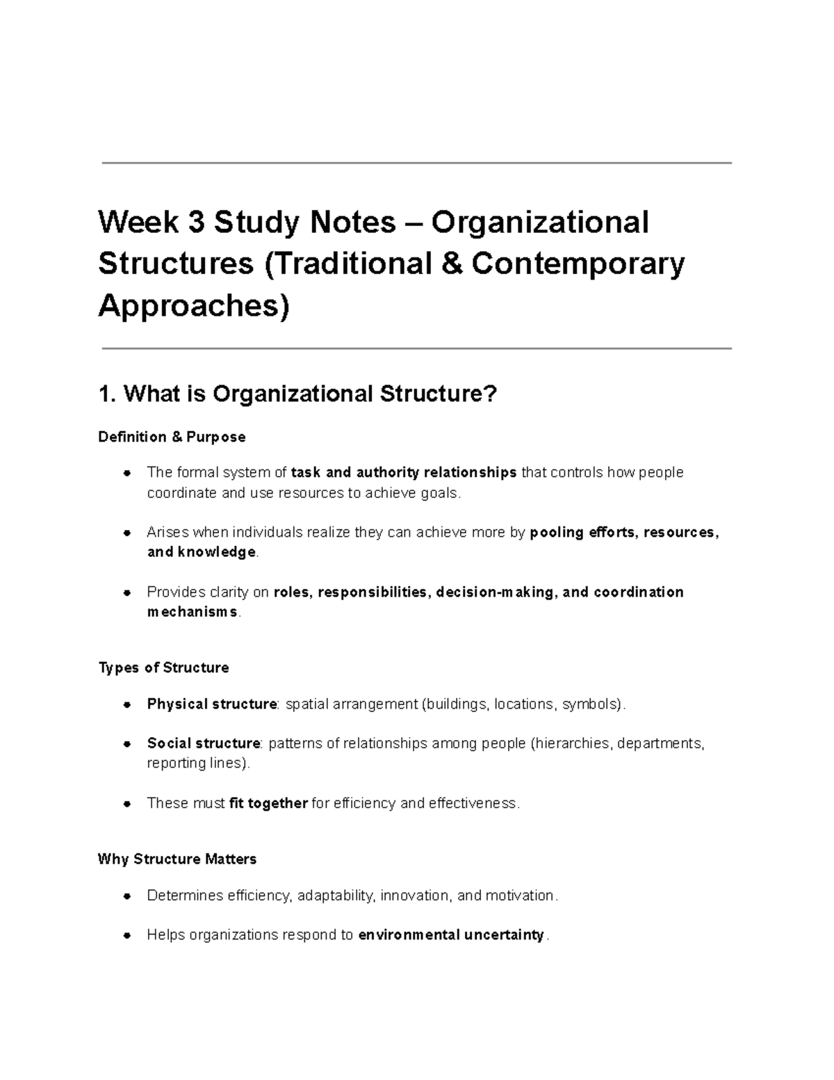 Week 3 Study Notes: Organizational Structures & Approaches (BA ...