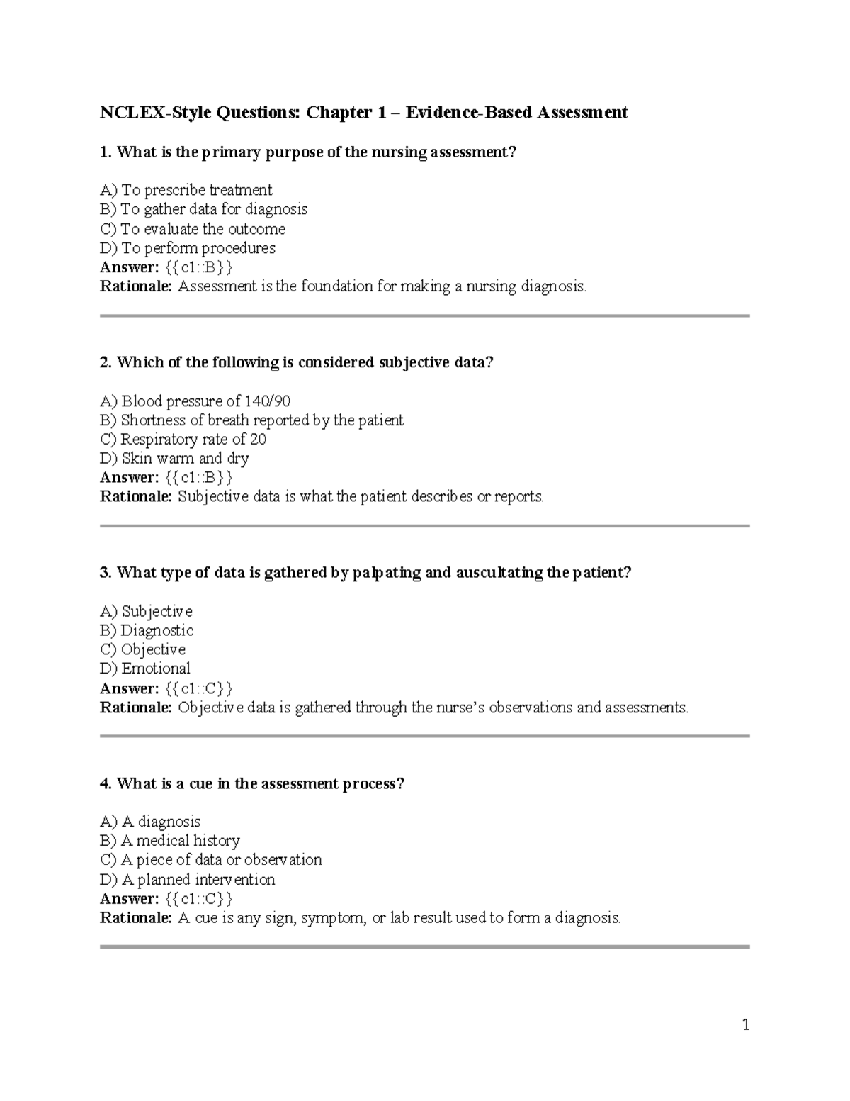 HA Exam 1: NCLEX-Style Questions for Chapters 1-4 Assessment - Studocu
