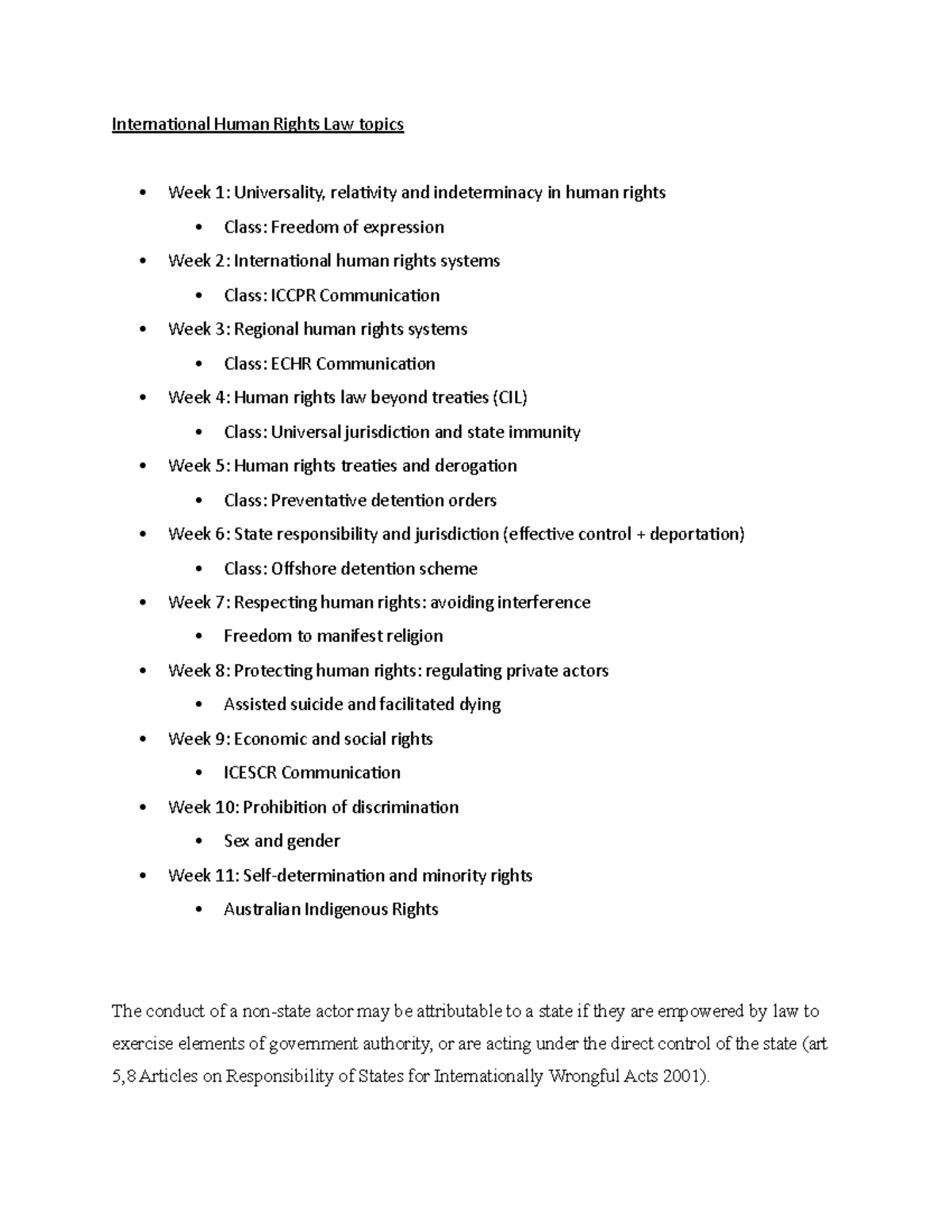 IHRL topics - International Human Rights Law topics Week 1 ...
