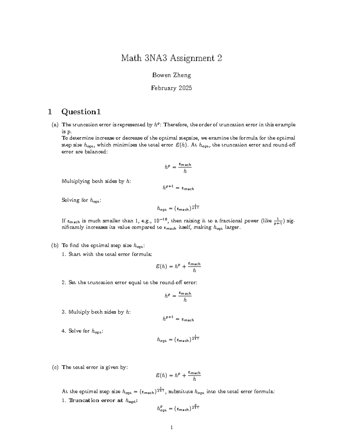 Math 3NA3 Assignment 2: Truncation Error and Matrix Analysis - Studocu