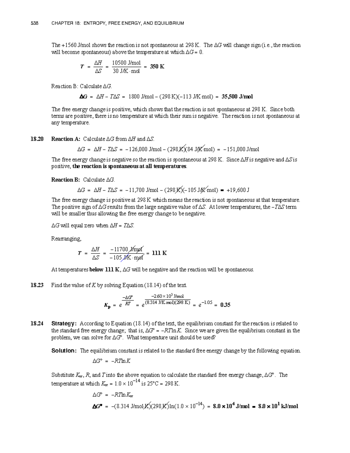 538 CHAPTER 18: Entropy, Free Energy, and Equilibrium Solutions - Studocu