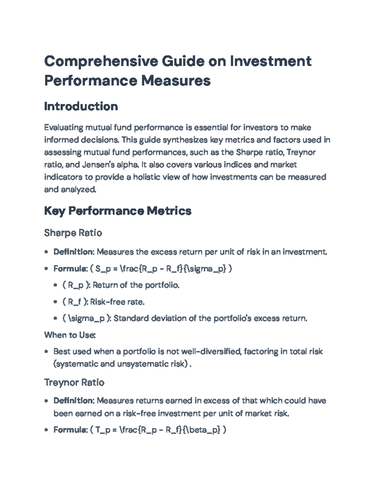Comprehensive Guide to Investment Performance Measures and Evaluation ...