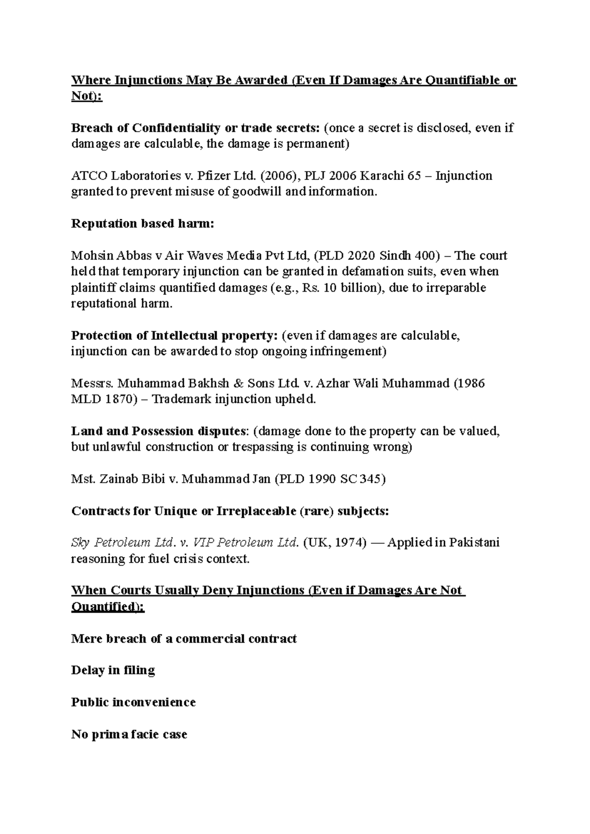 Injunctions in Legal Context: Key Cases & Principles (PLJ 2006) - Studocu
