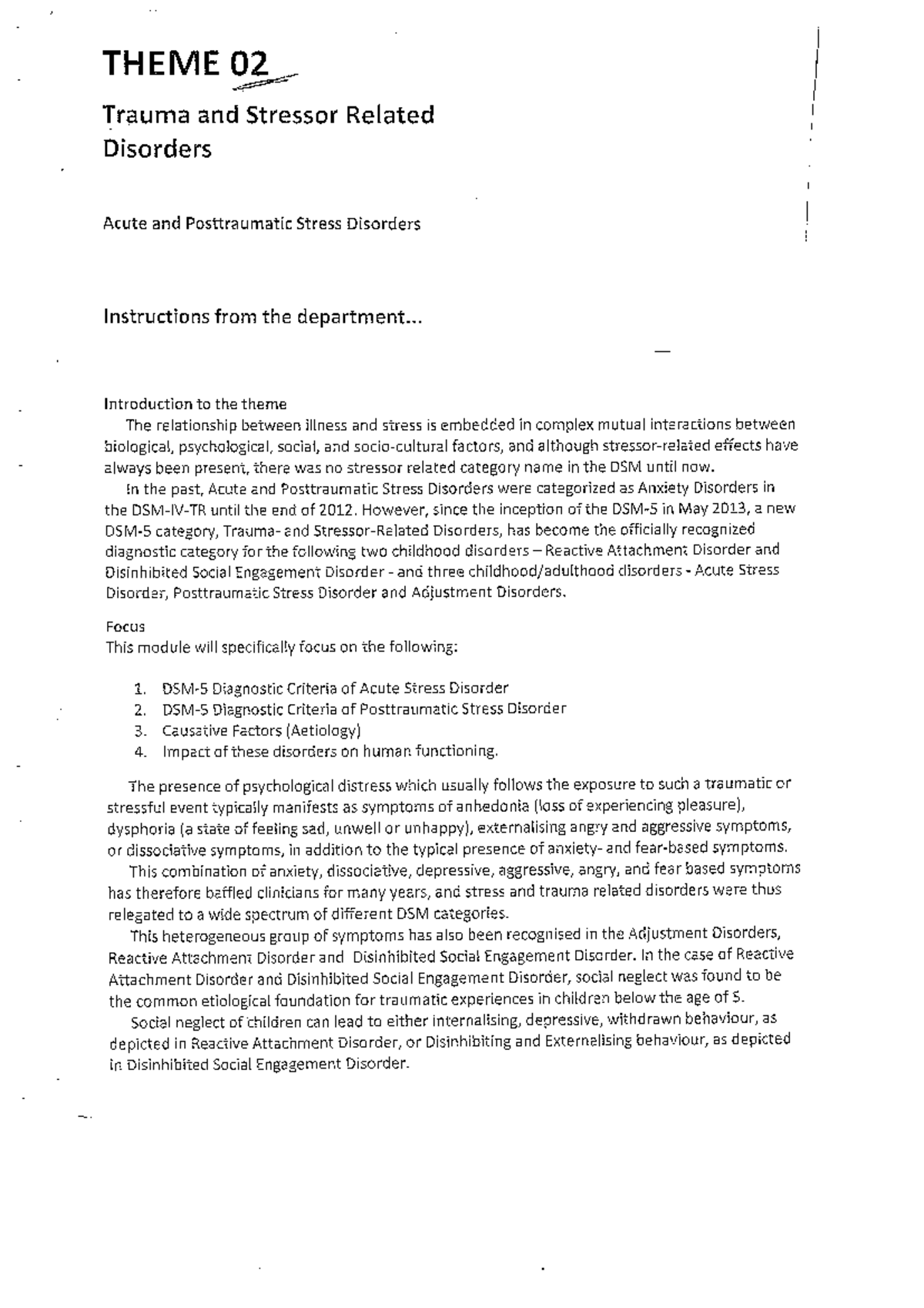 PYC4802 Theme - Trauma and Stressor Related Disorders - PYC4802 - Studocu