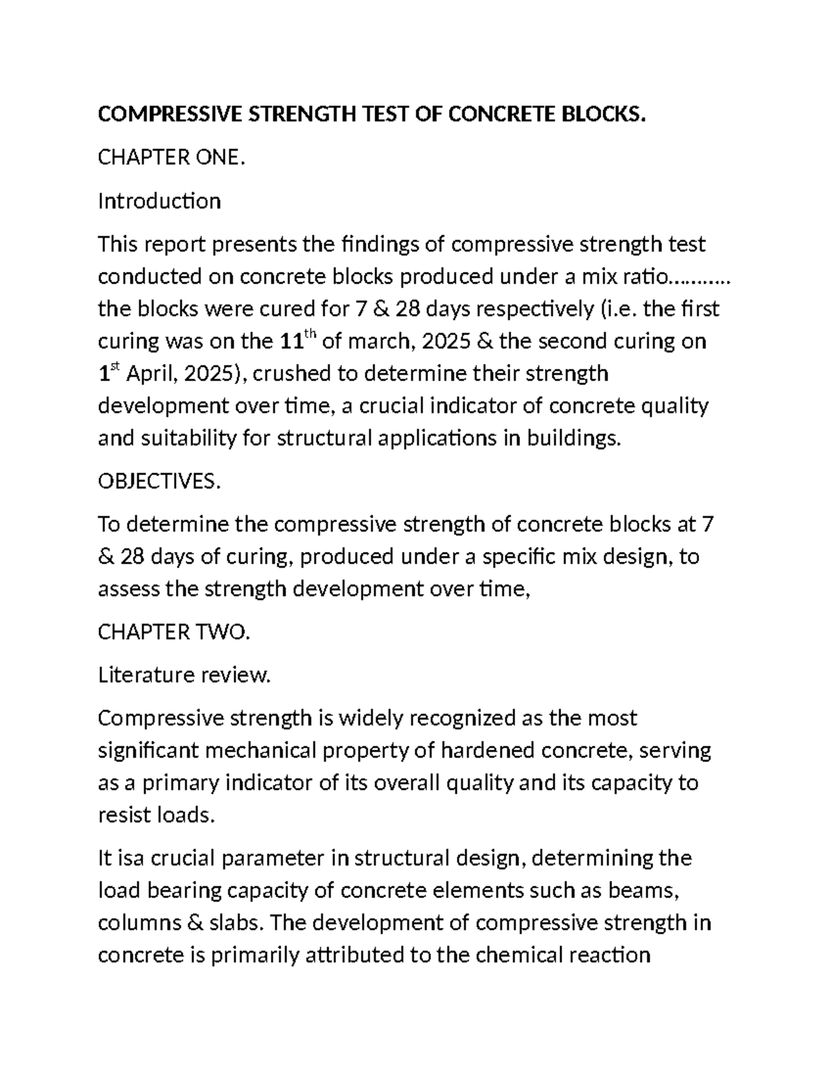 Compressive Strength Test Report of Concrete Blocks (ENG 101) - Studocu