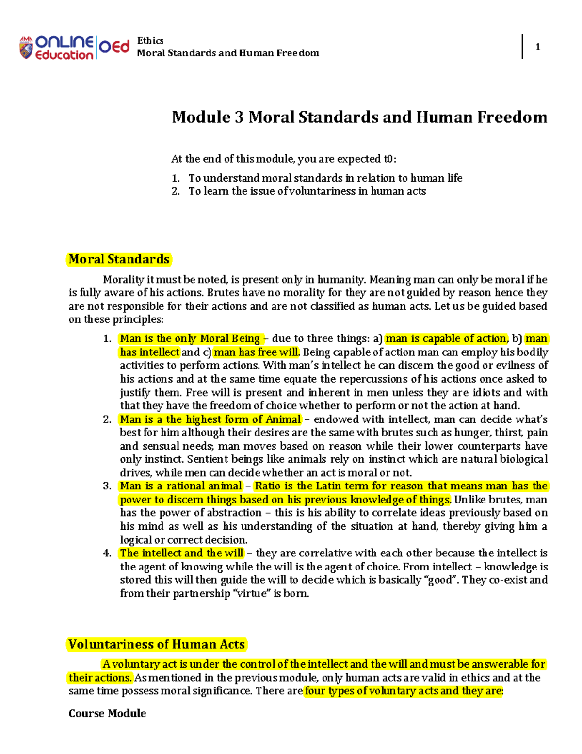 Module 3: Ethics of Moral Standards and Human Freedom - Studocu