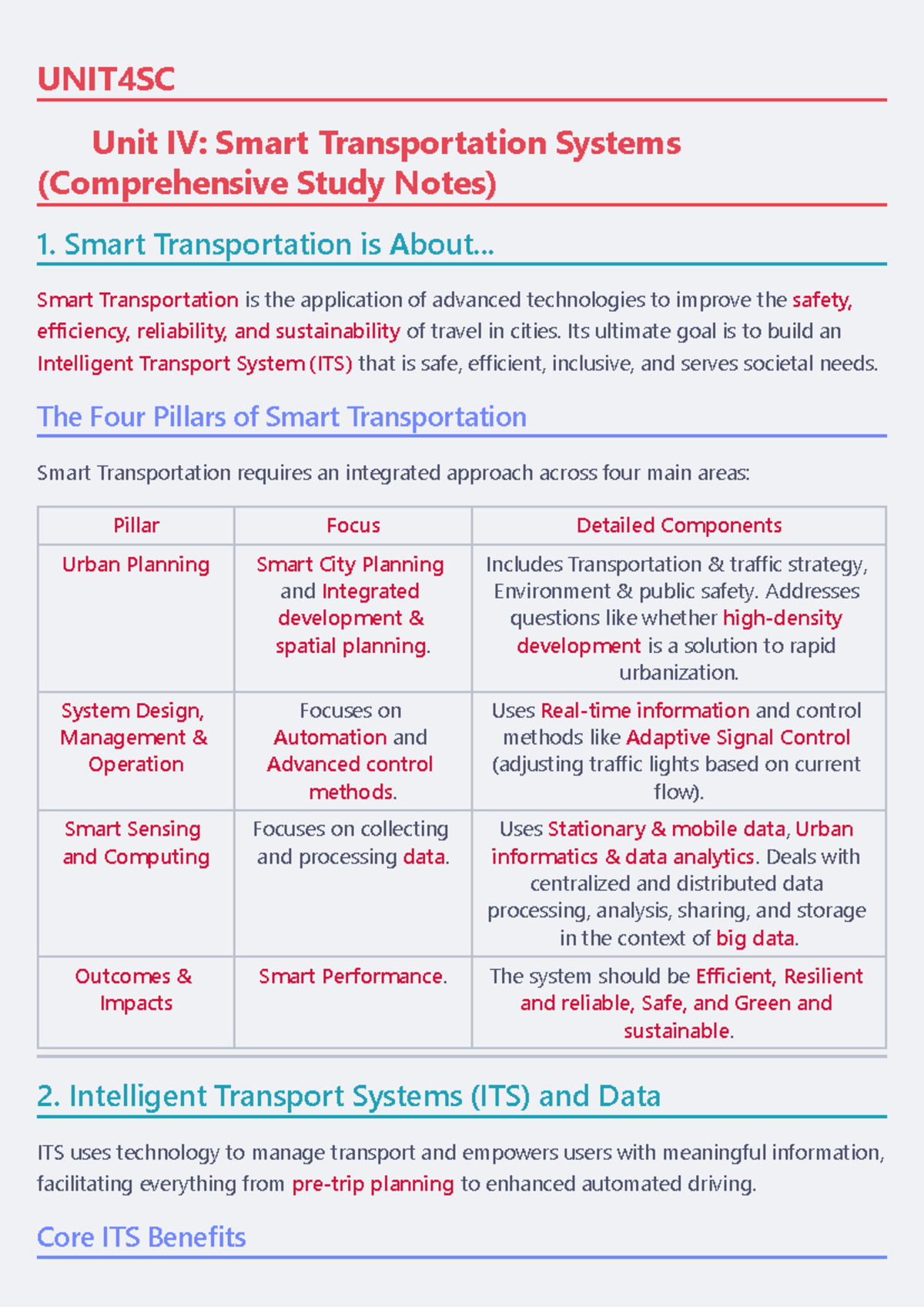 UNIT4SC Comprehensive Study Notes on Smart Transportation Systems - Studocu