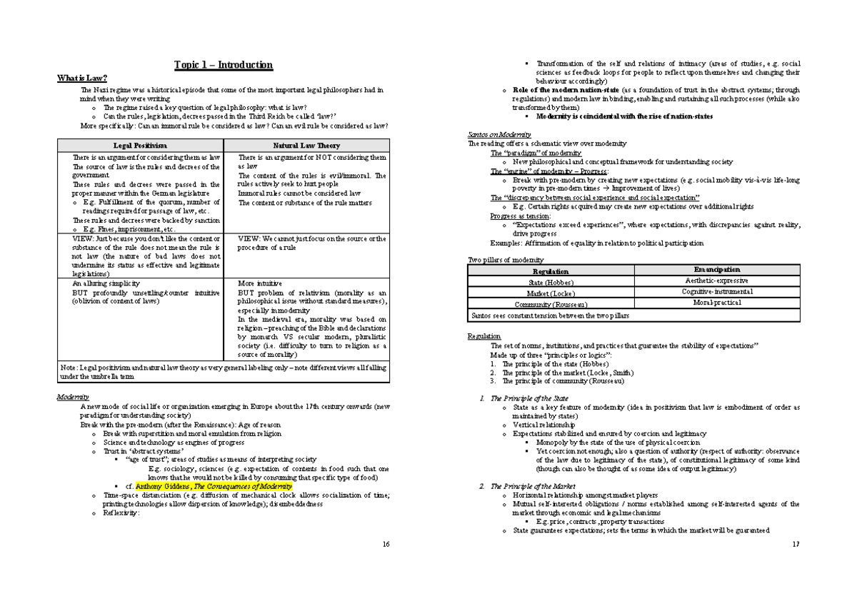 LLAW3001 Final Exam Notes: Introduction to Legal Theory and Modernity ...