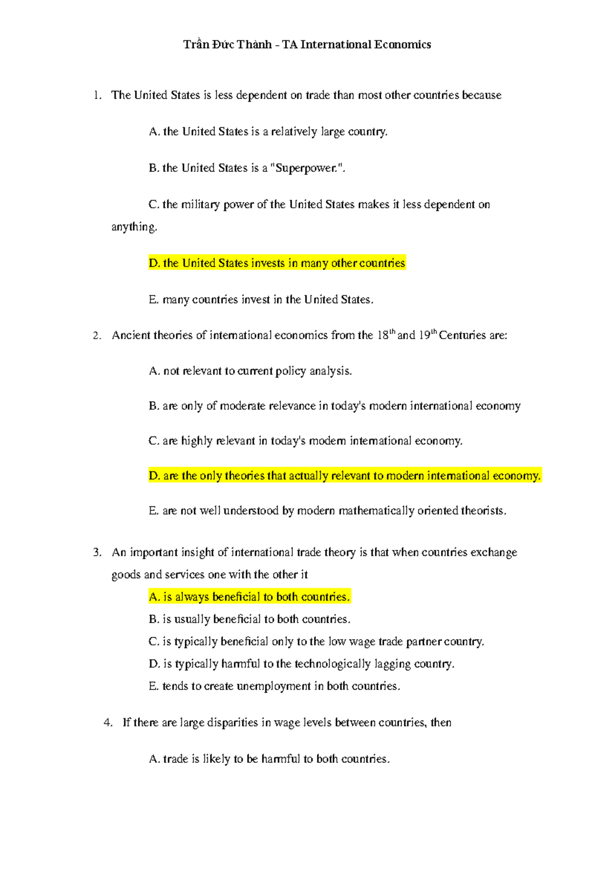 Chapter 1 - MCQs on International Trade Theory and Concepts - Studocu
