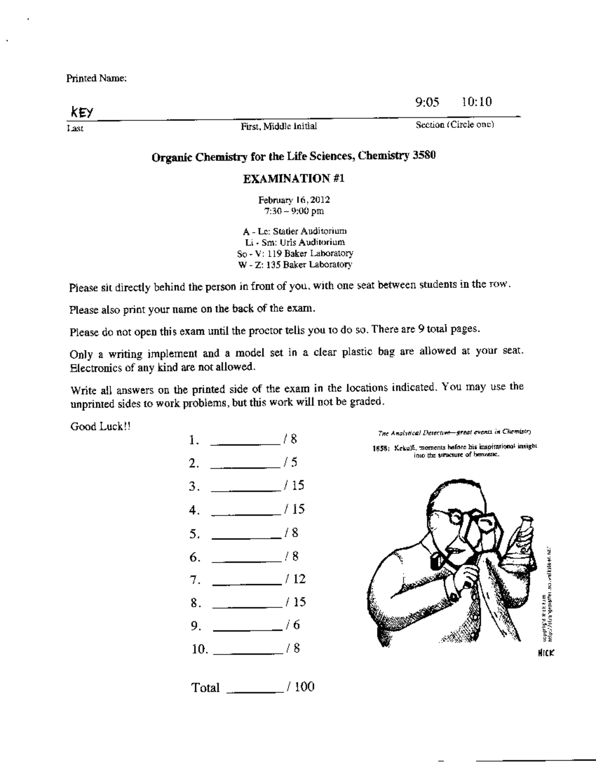 Prelim 1 - Printed Name: 9:05 10:10 KEY Last First, Middle Initial ...