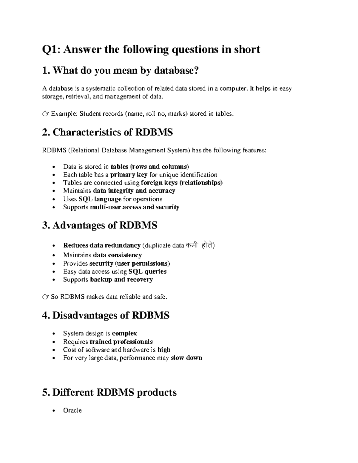 CH 1: Detailed Question Bank on RDBMS and SQL Server - Studocu