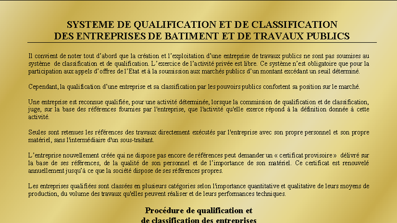 Système de Qualification et Classification des Entreprises de BTP - Studocu