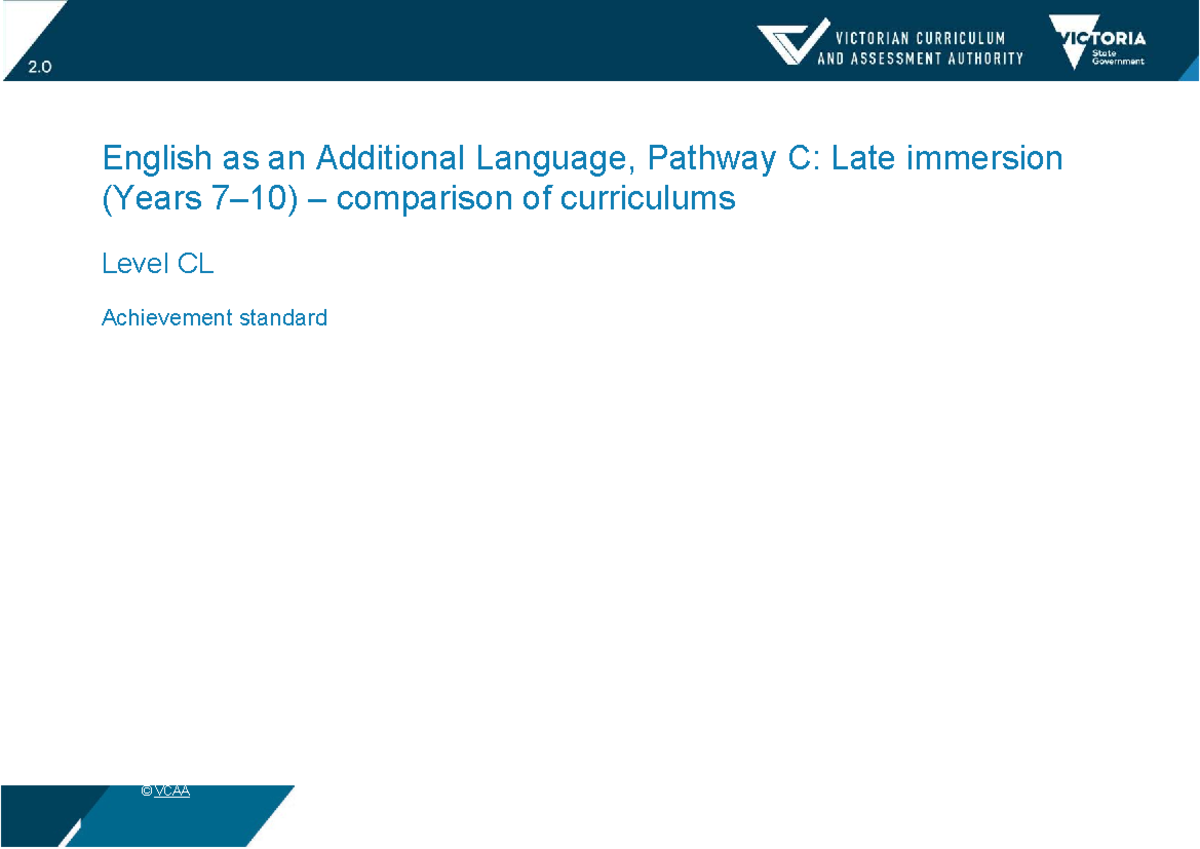 EAL Pathway C: Curriculum Comparison for Late Immersion Levels - Studocu