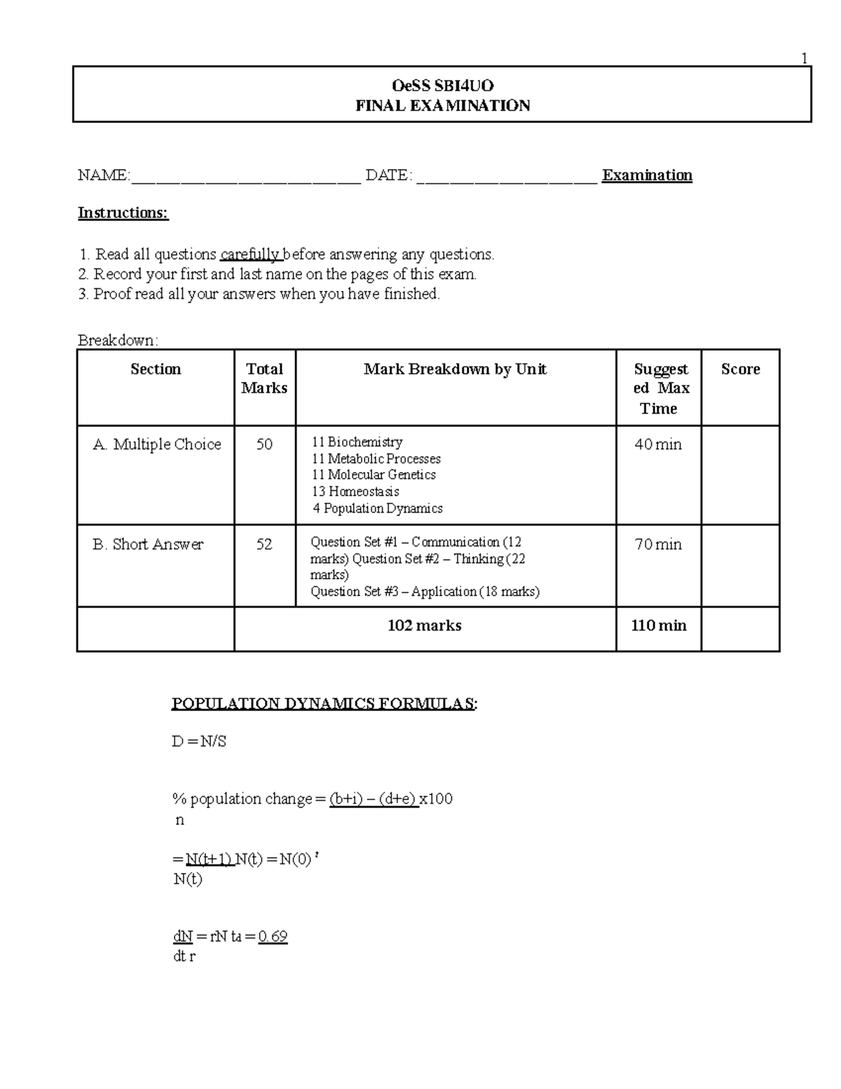SBI4UO Final Exam Study Guide - 2021 Edition - Studocu