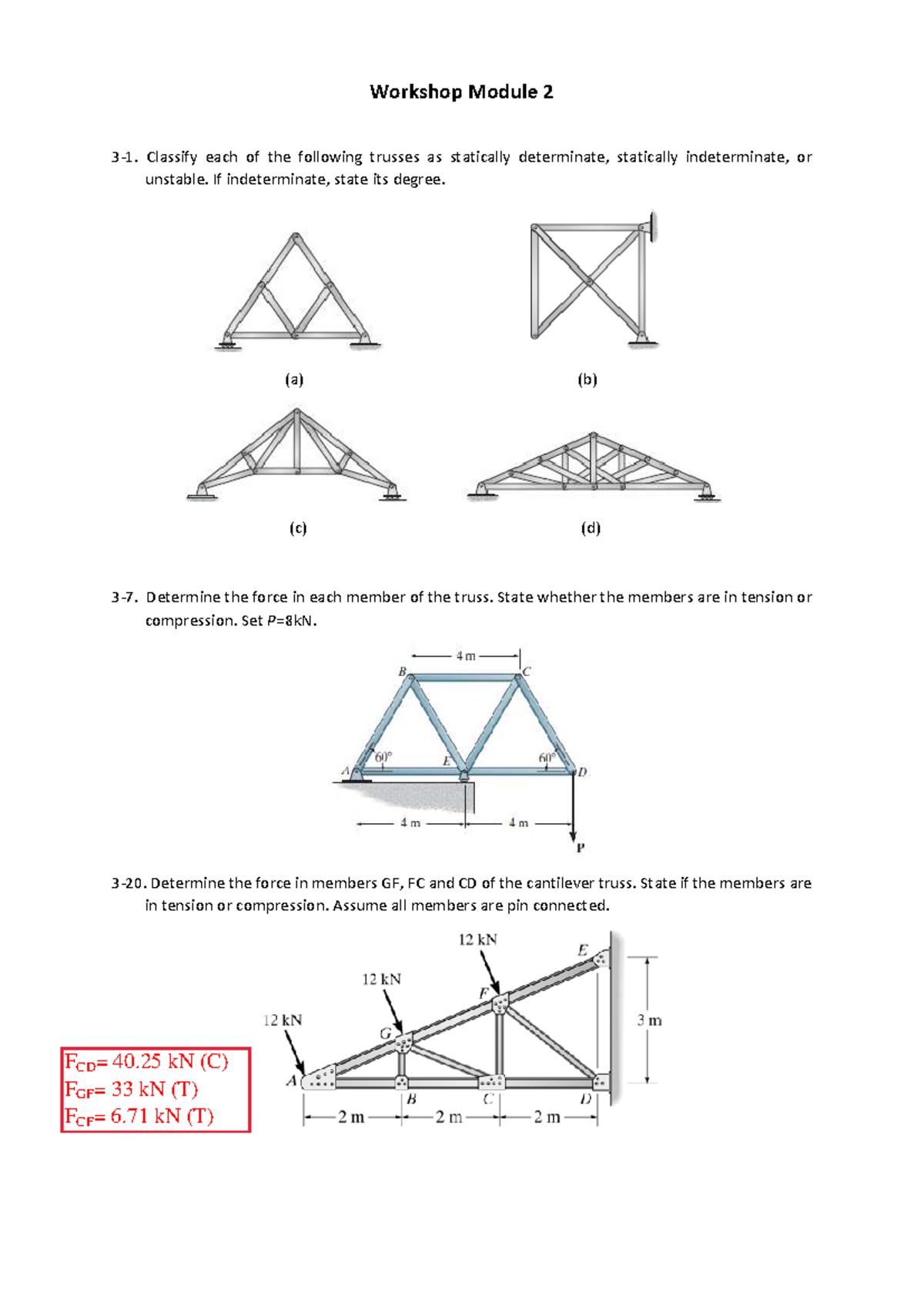 STEN5000 Workshop Module 2: Truss Analysis Exercises - Studocu