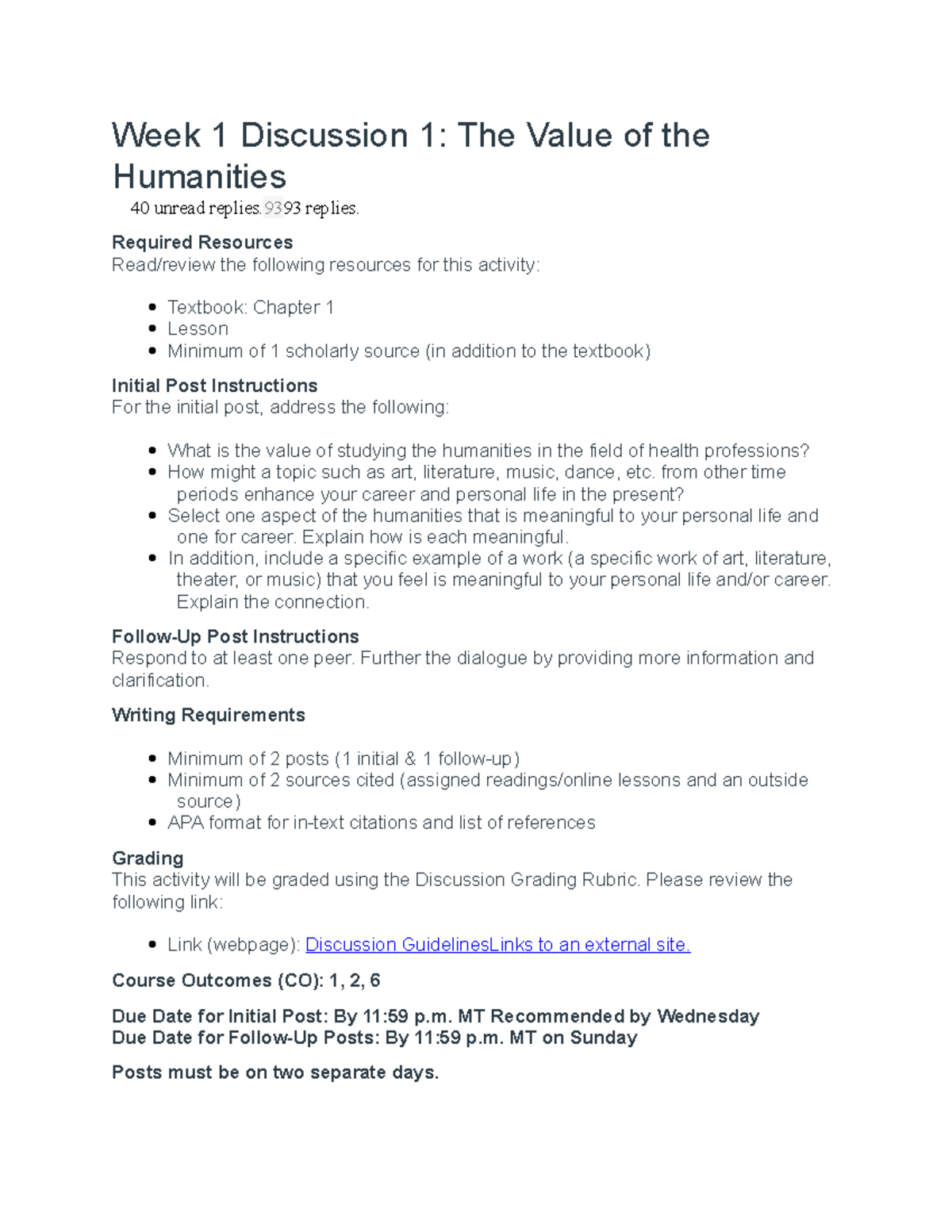 Week 1 Discussion 1 Philo - Week 1 Discussion 1: The Value of the ...