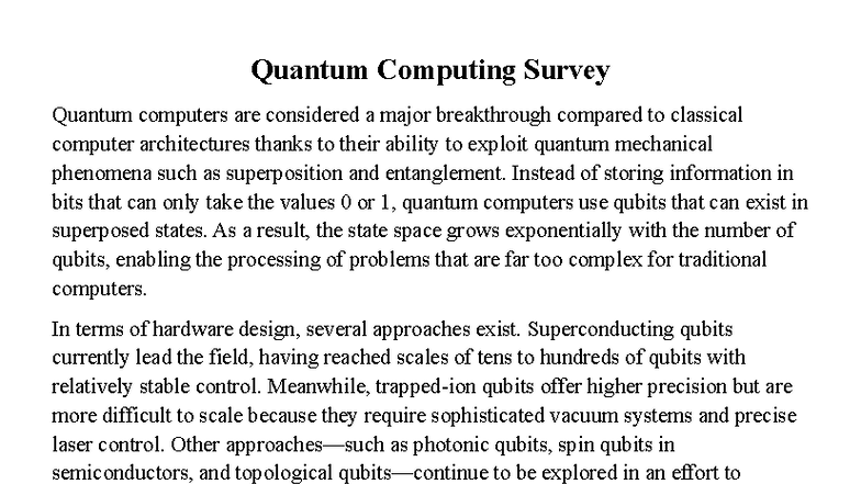 Quantum Computing Survey: Breakthroughs and Challenges - Studocu