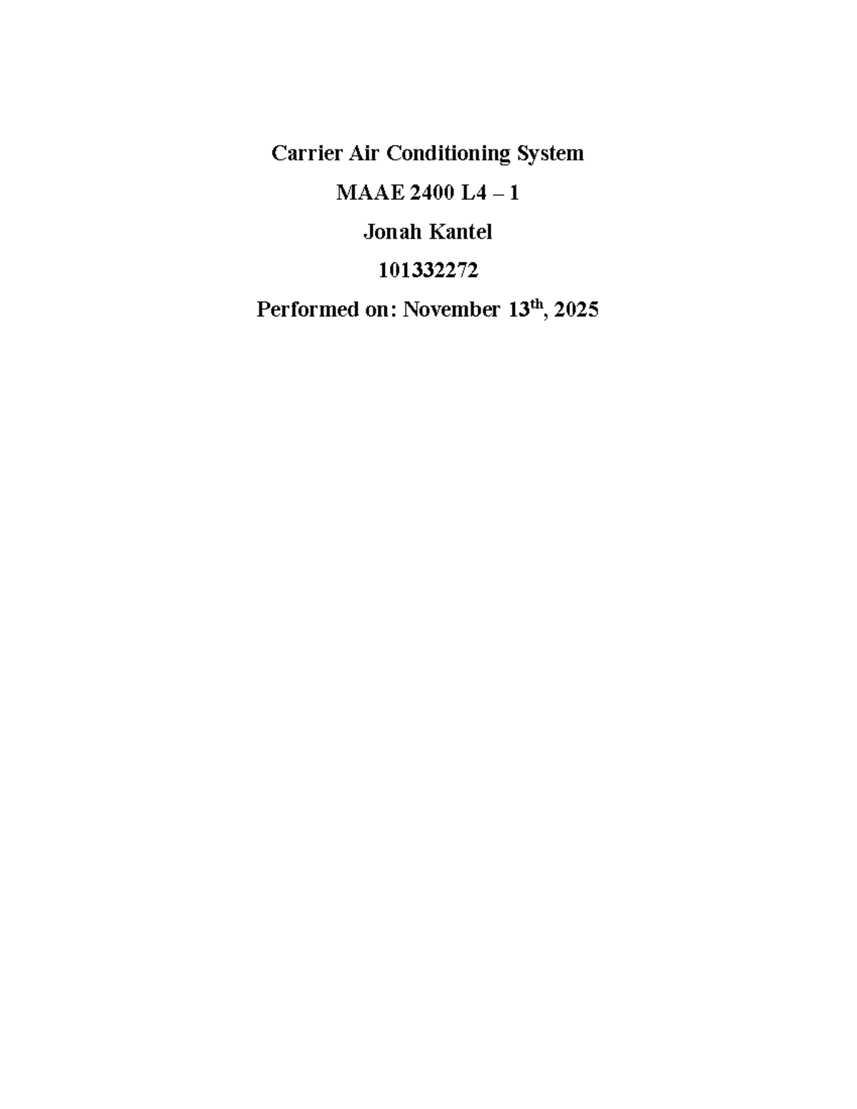 MAAE 2400 Lab 4 - Carrier Air Conditioning System Analysis - Studocu