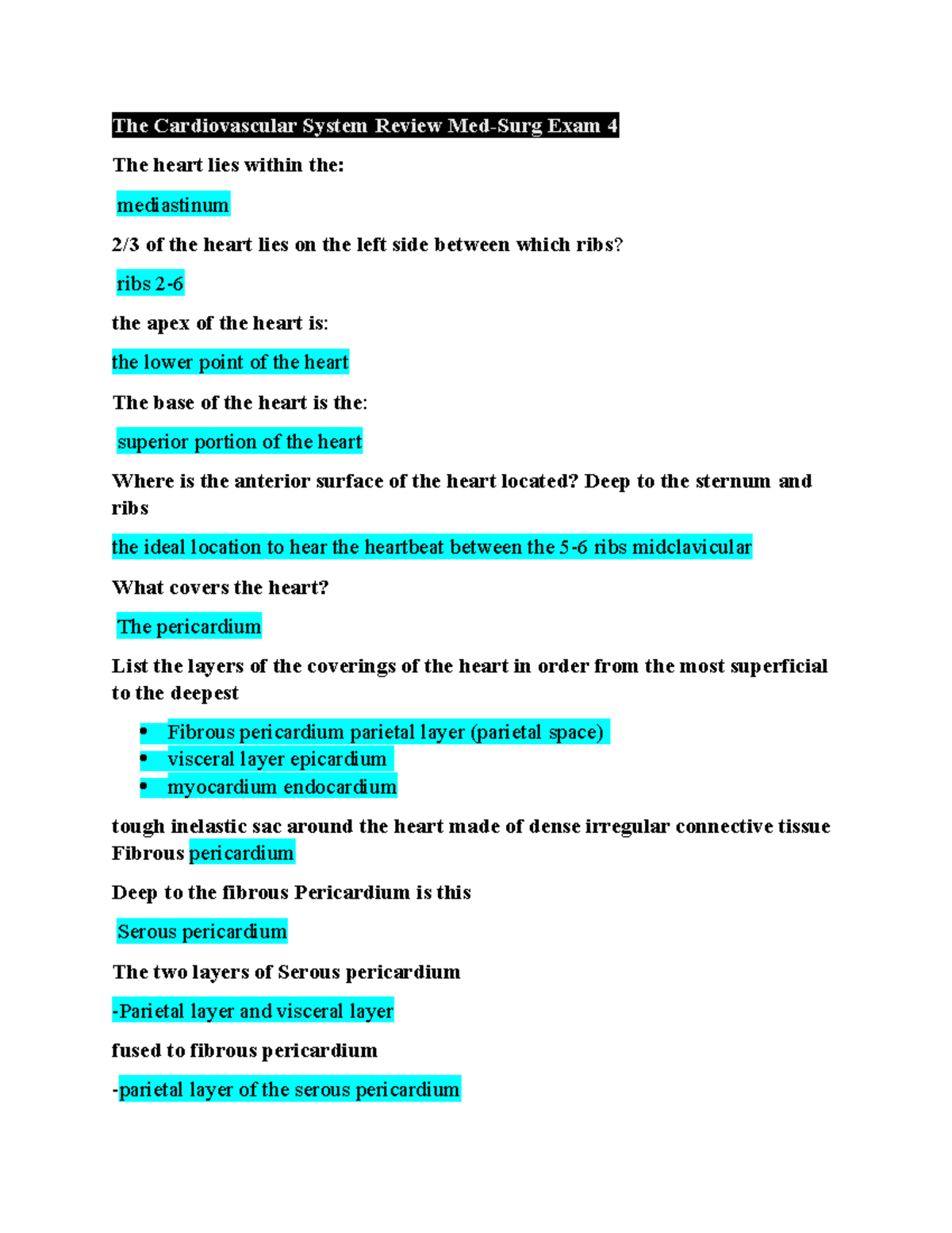 Med-Surg Exam 4: Comprehensive Cardiovascular System Review Guide - Studocu