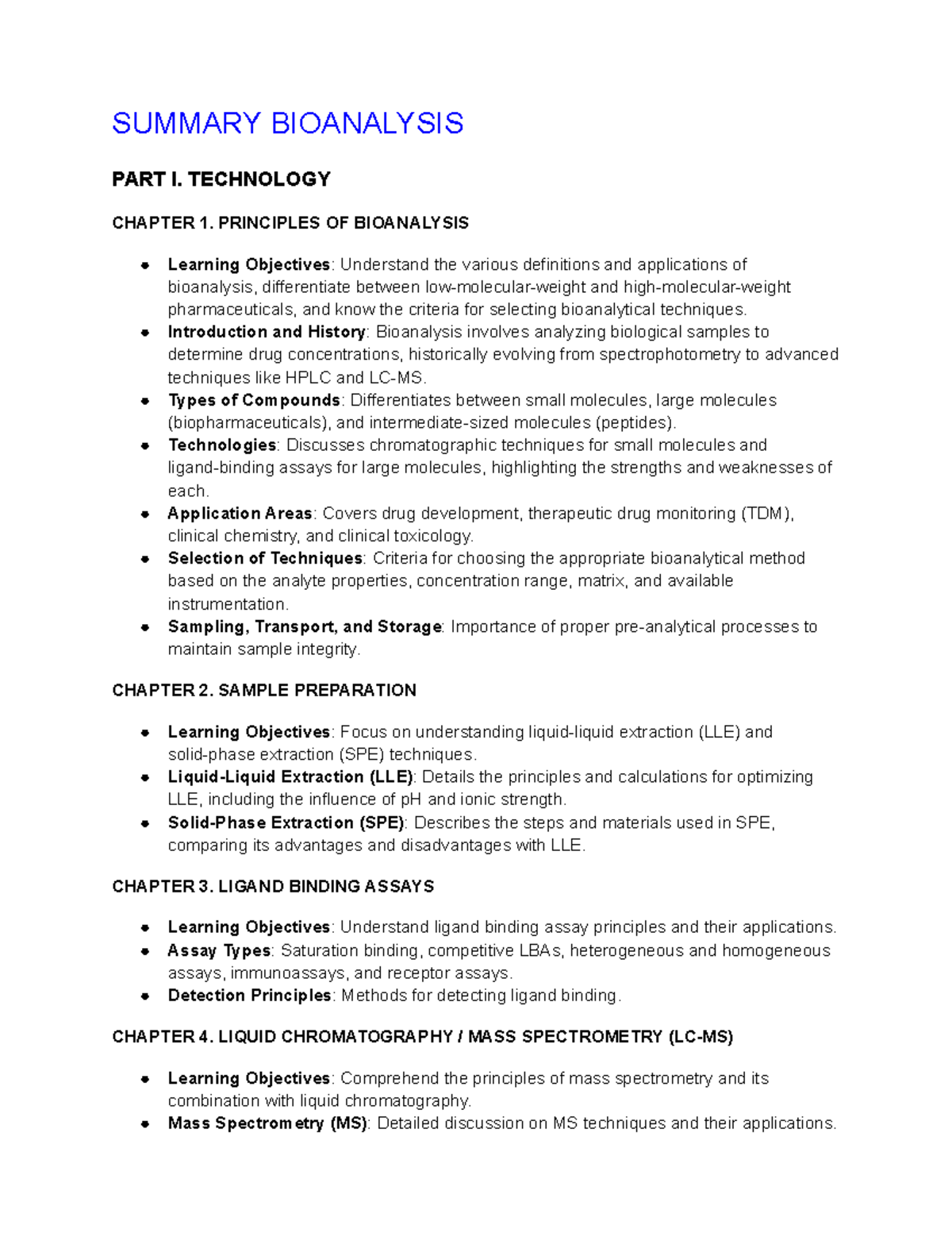 Summary of Bioanalysis Techniques and Principles - Studeersnel