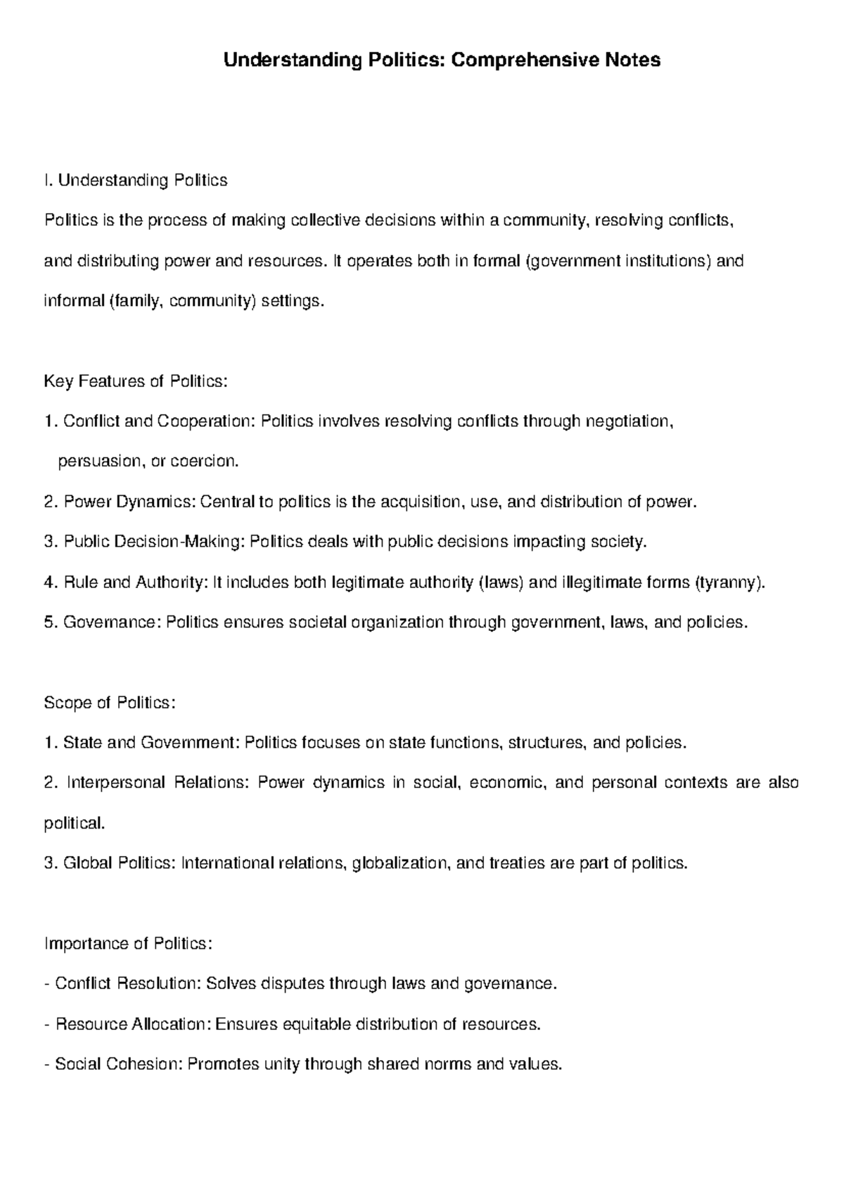 Understanding Politics: Comprehensive Notes I (POL101) - Studocu