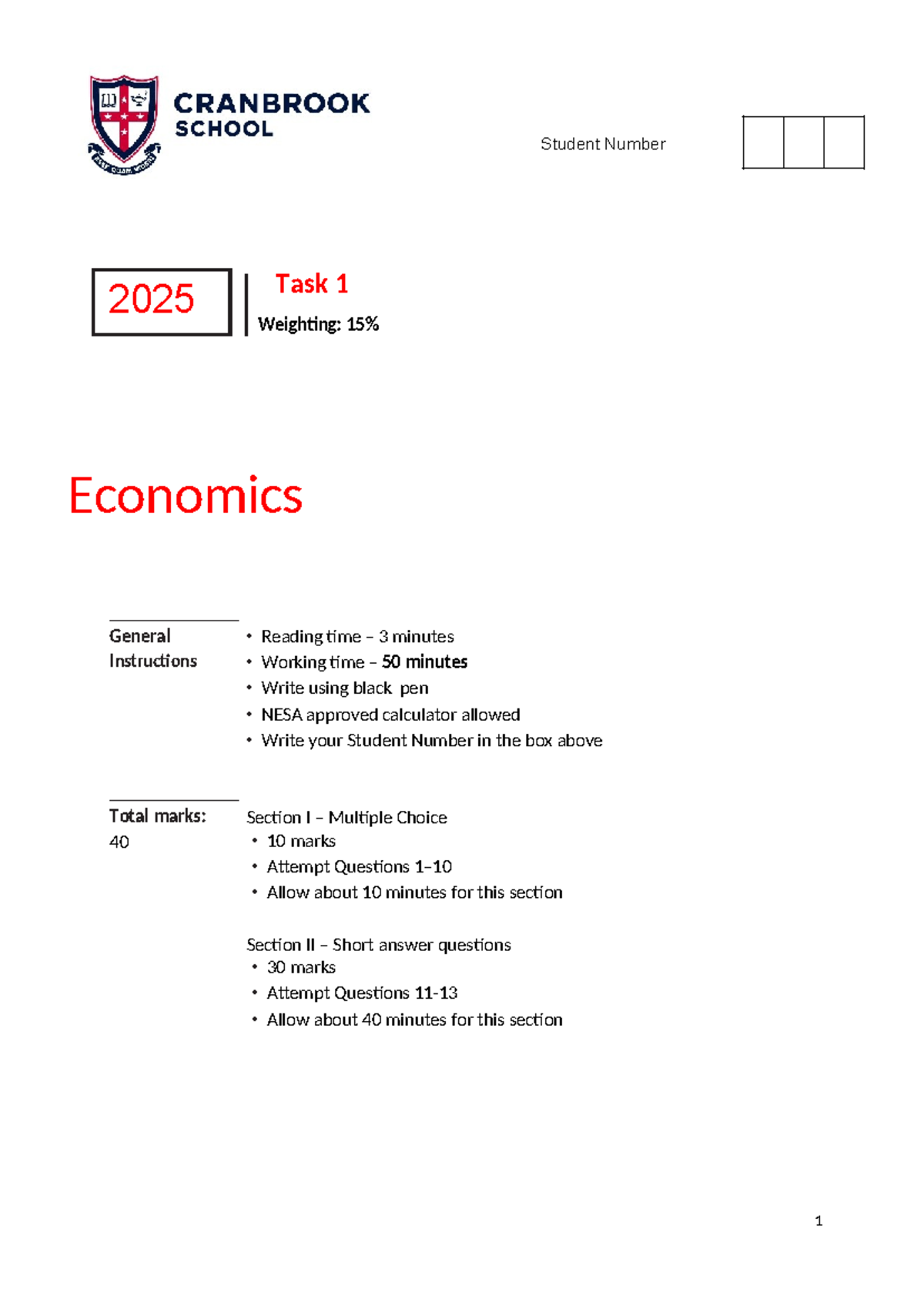 12 ECO 2025 Task 1 - Economics Exam Instructions and Questions - Studocu