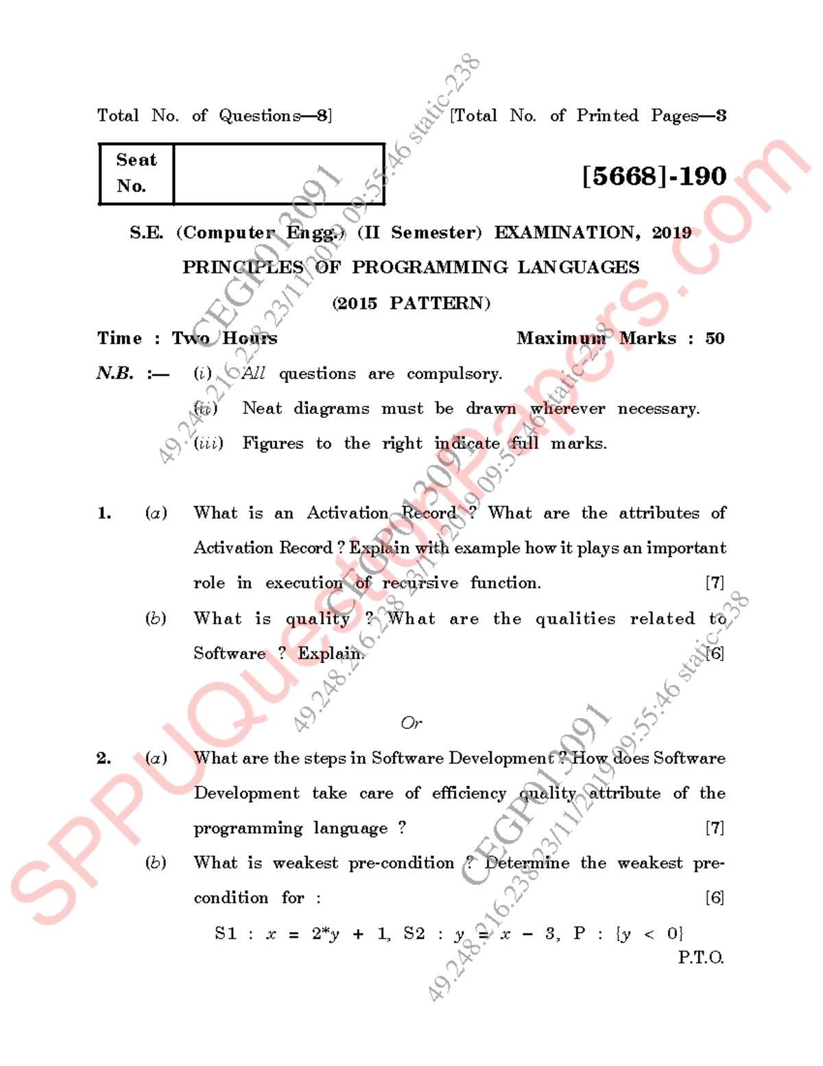 Computer Engineering Sem-4 2023 Feb Insem: DSA Exam Paper (2019 Pattern ...