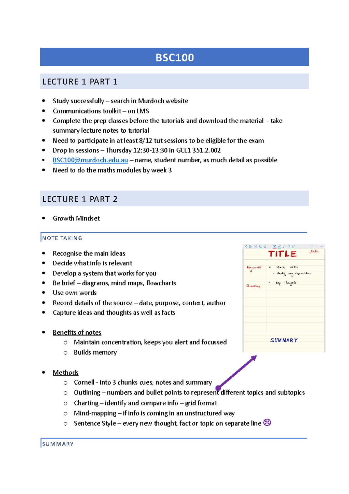 BSC100 Lecture Notes - Comprehensive Overview of Lectures 1-3 - Studocu