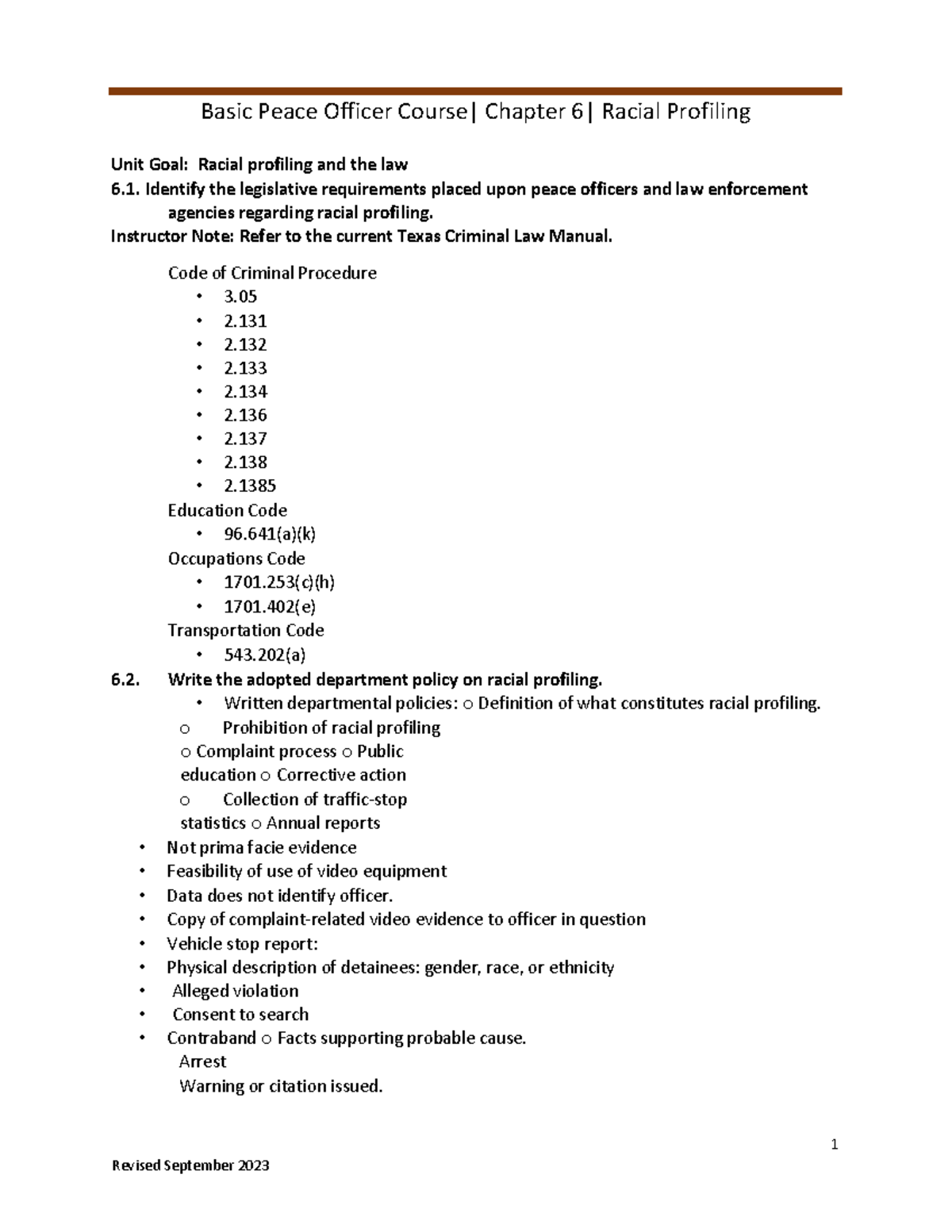 Basic Peace Officer Course | Chapter 6 | Racial Profiling - Studocu