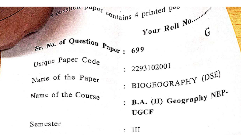 B.A. (H) Geography - Question Papers for Biogeography, Climatology ...