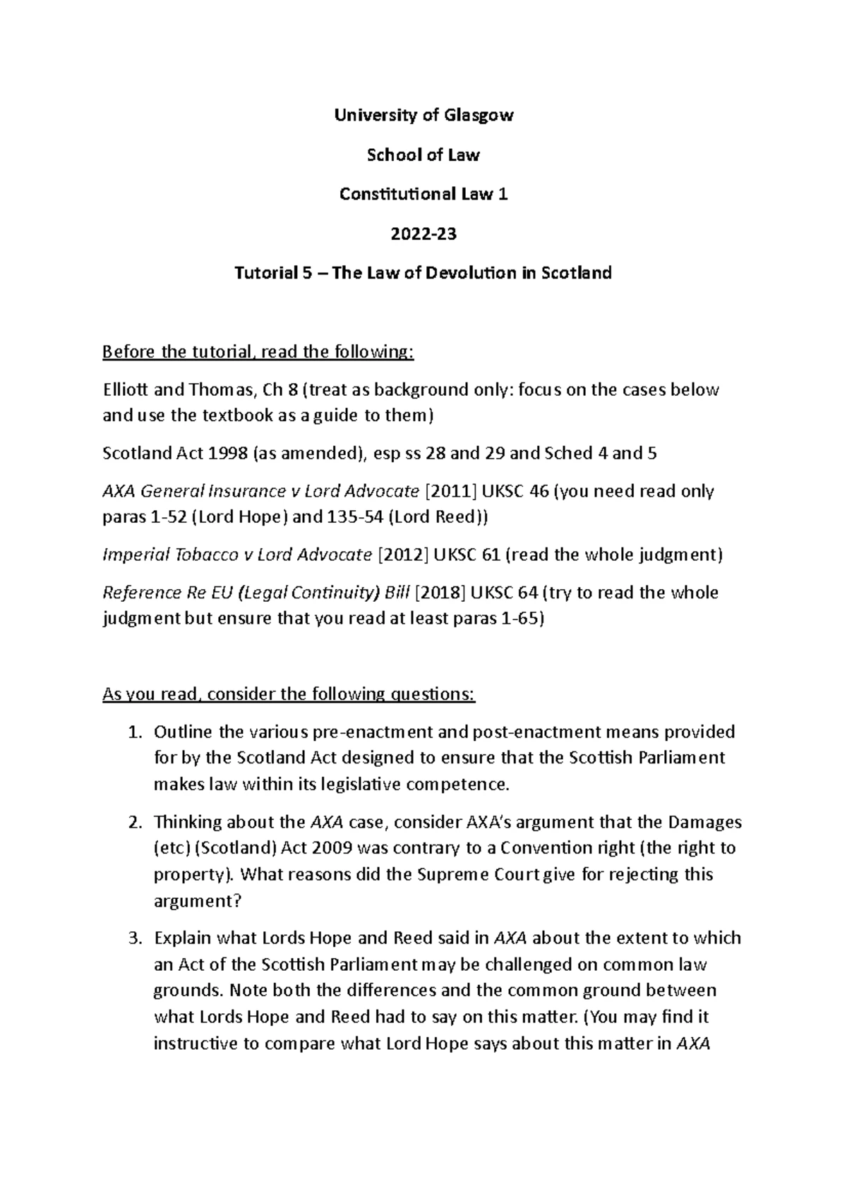 imperial tobacco v lord advocate Miller 1: Overview of Constitutionalism and Key Legal Principles in UK Law