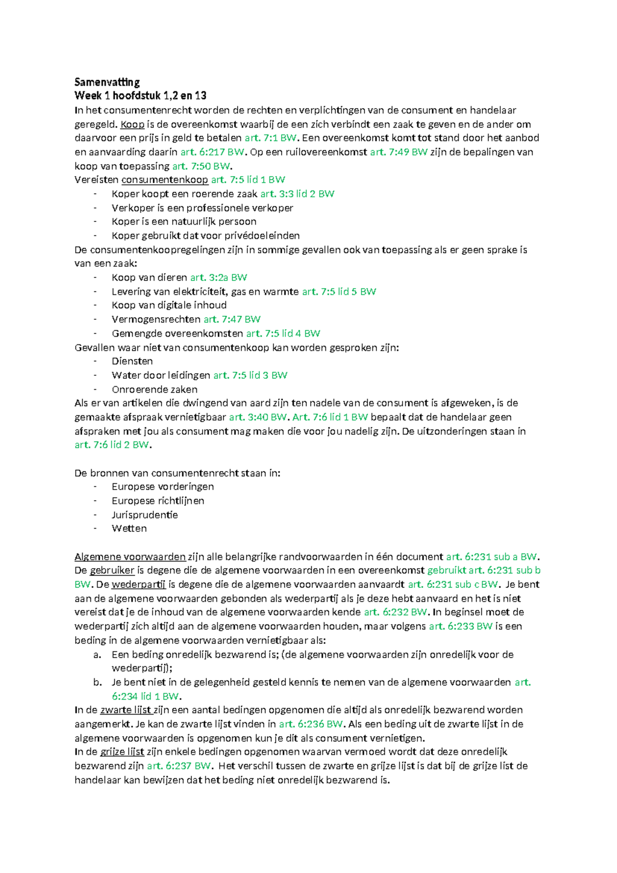 Koop- en Consumentenkoop Samenvatting (Week 1-6 Hoofdstukken) - Studeersnel